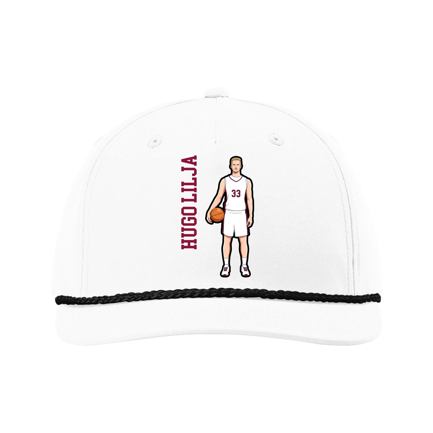 Five-Panel Classic Rope Cap — Name Vertical in White