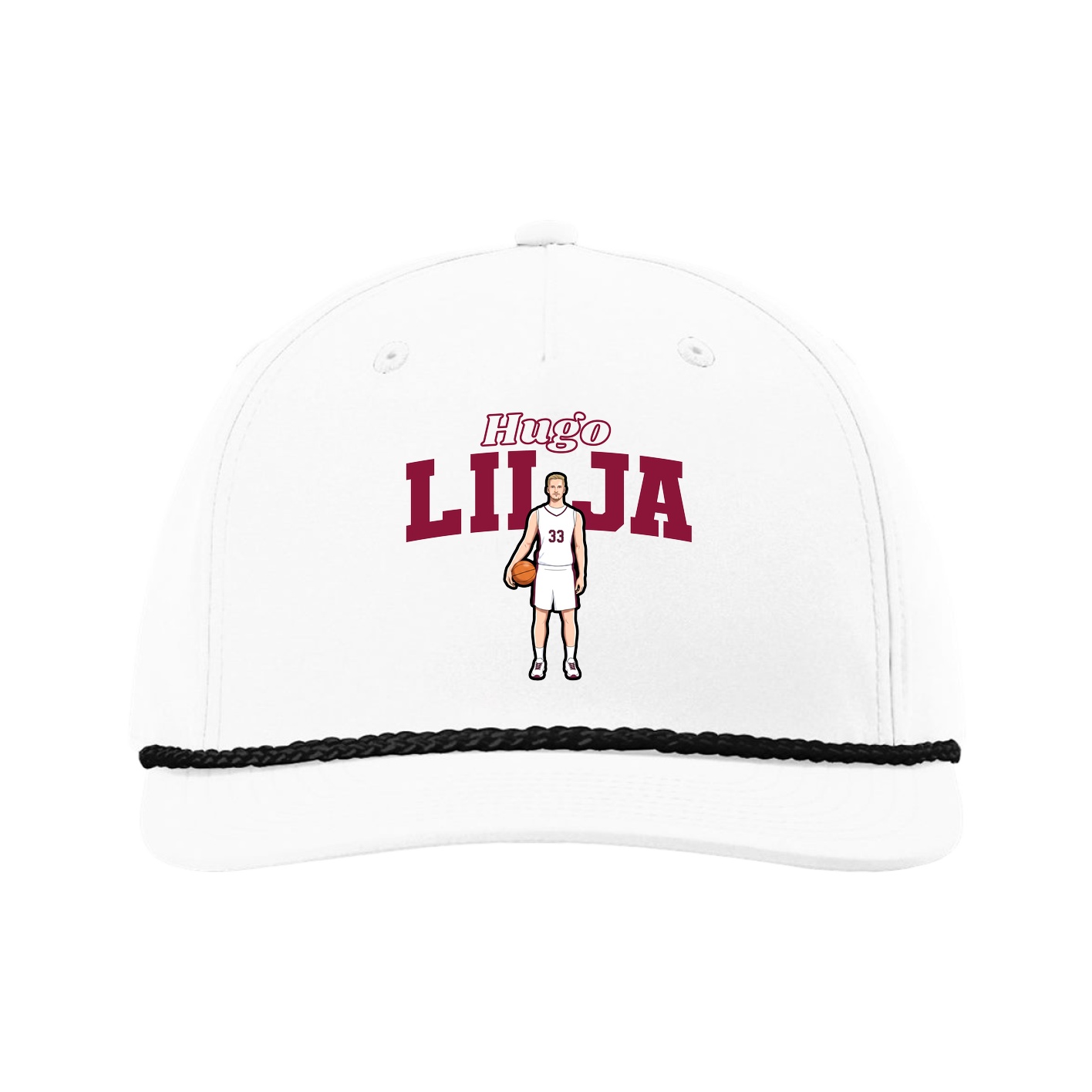 Five-Panel Classic Rope Cap — Name Arch in White
