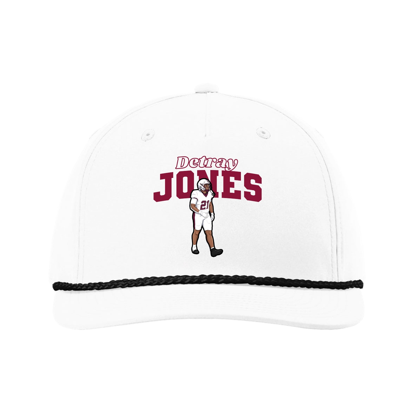 Five-Panel Classic Rope Cap — Name Arch in White