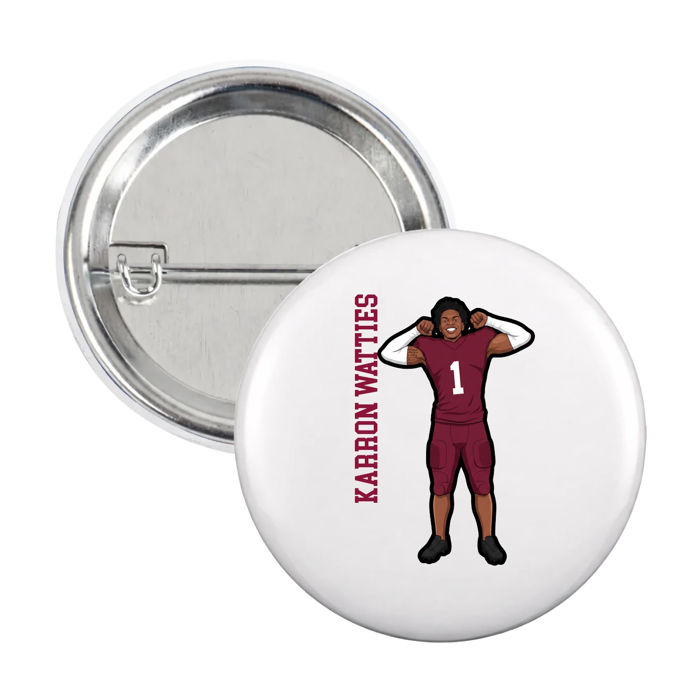 Game Day Button — Name Vertical in White