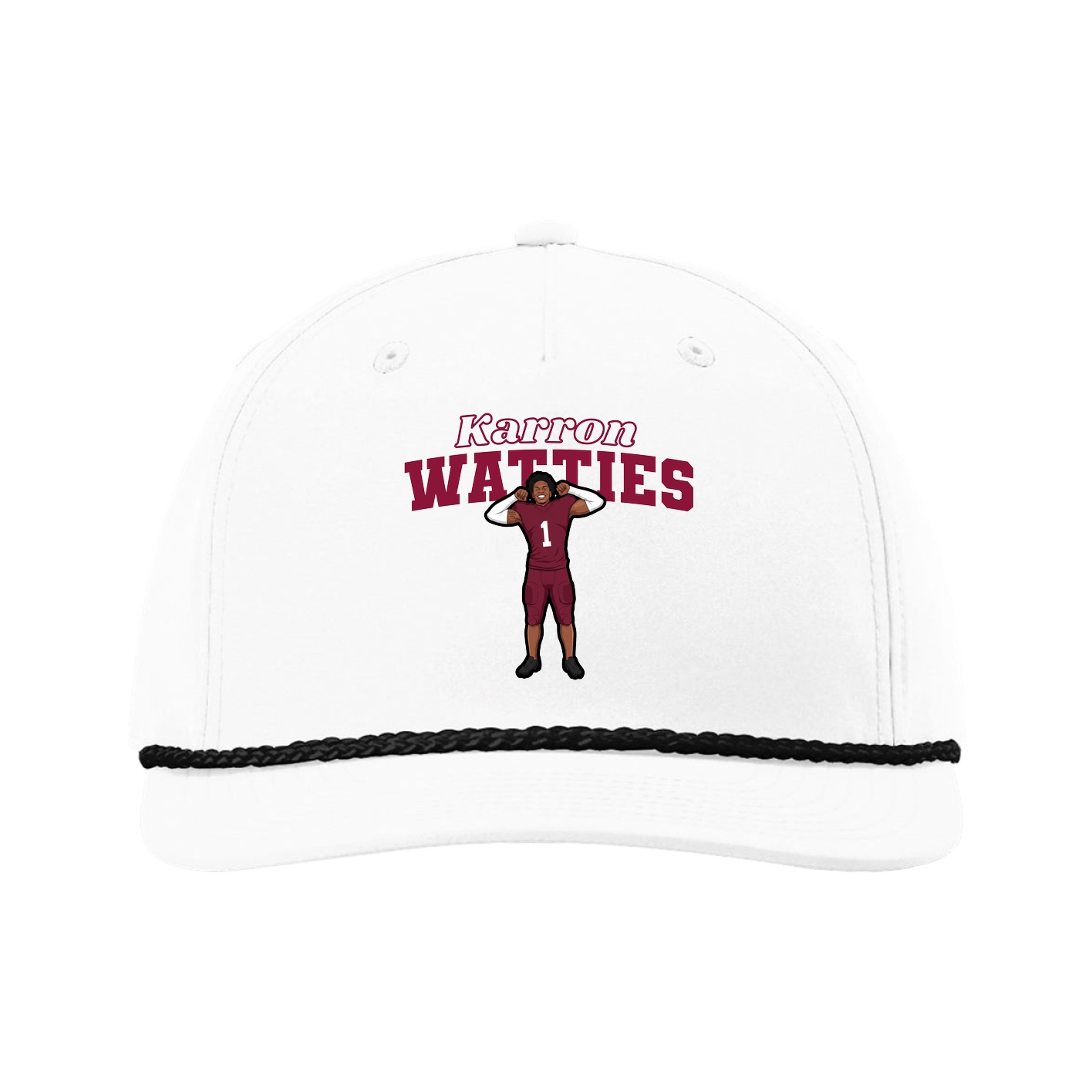 Five-Panel Classic Rope Cap — Name Arch in White