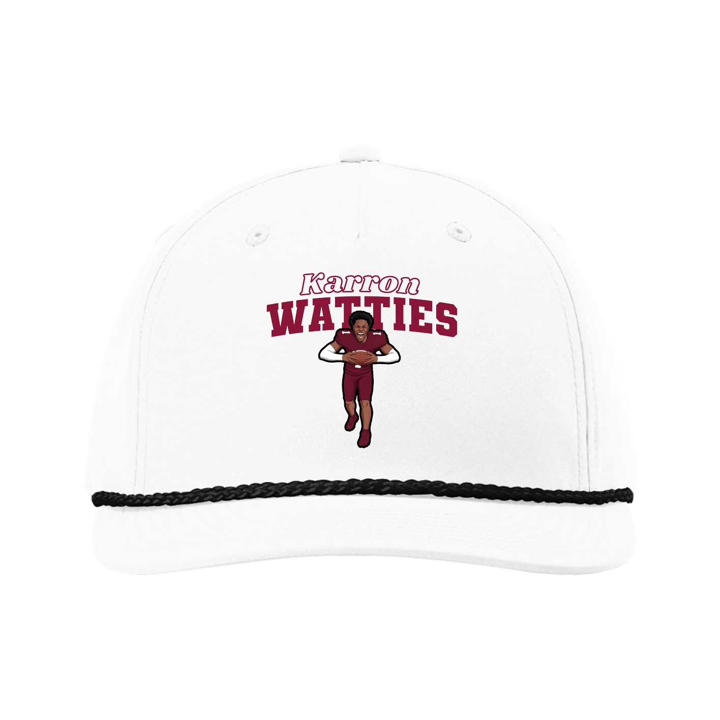 Five-Panel Classic Rope Cap — Name Arch in White