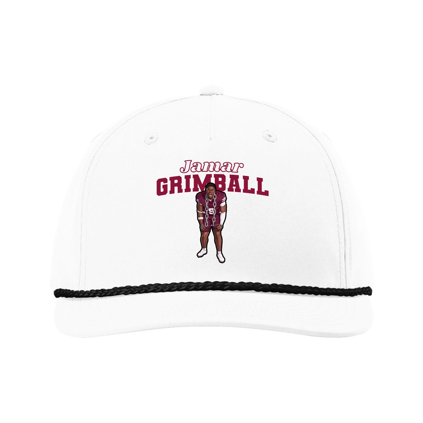 Five-Panel Classic Rope Cap — Name Arch in White
