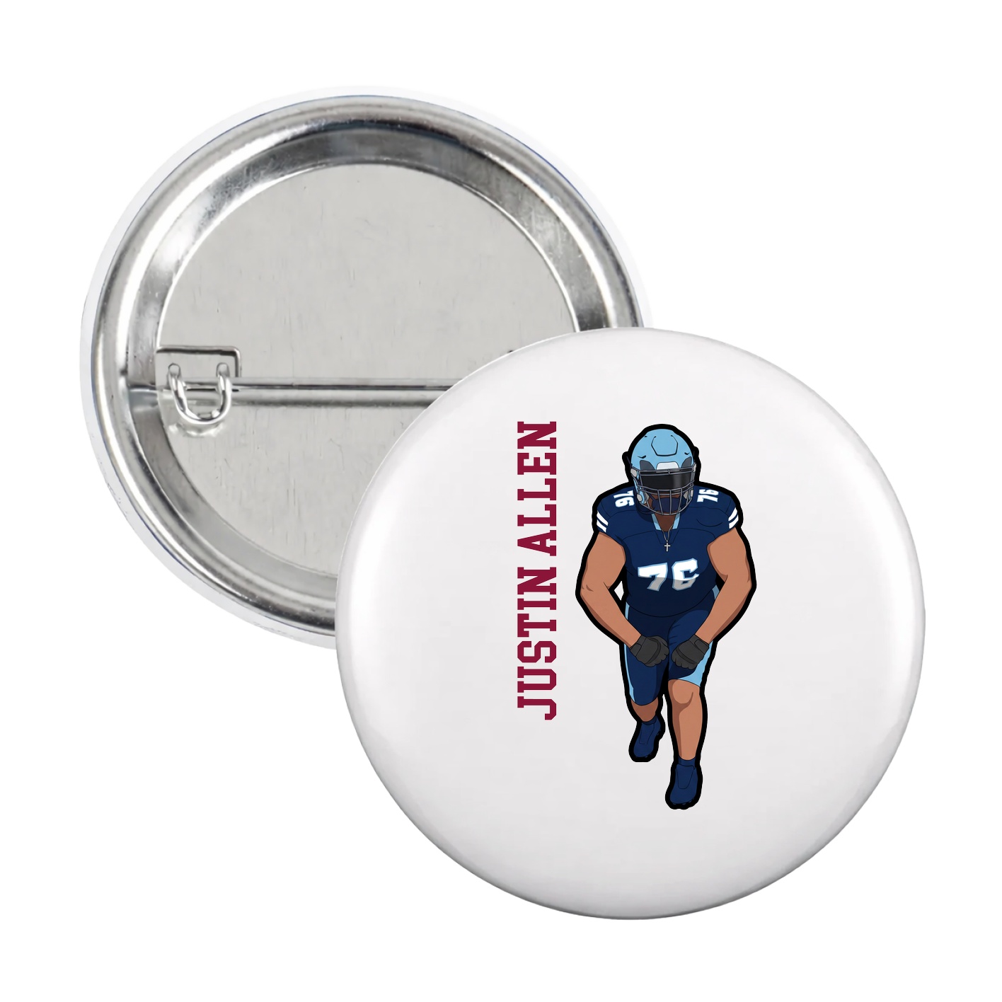 Game Day Button — Name Vertical in White