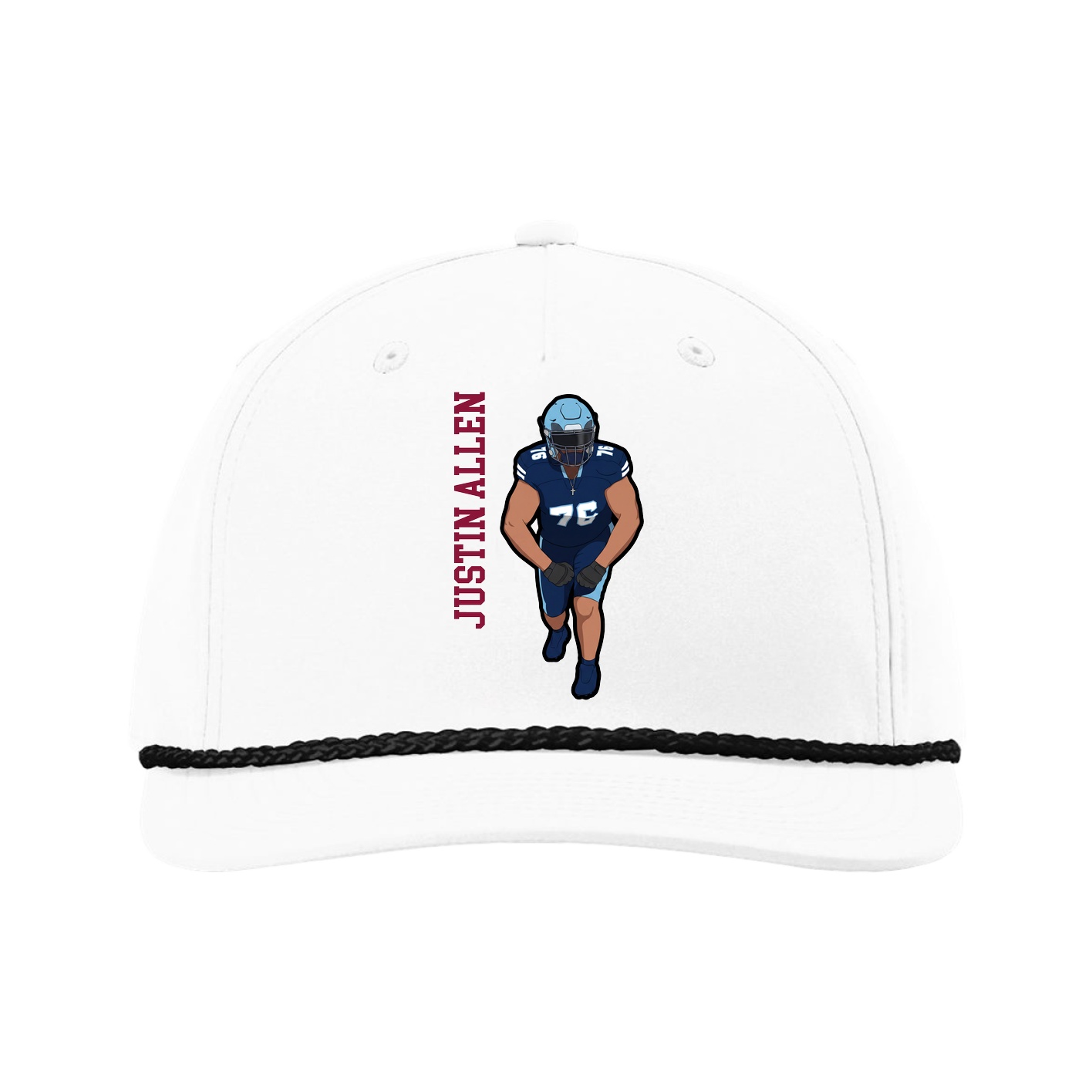 Five-Panel Classic Rope Cap — Name Vertical in White