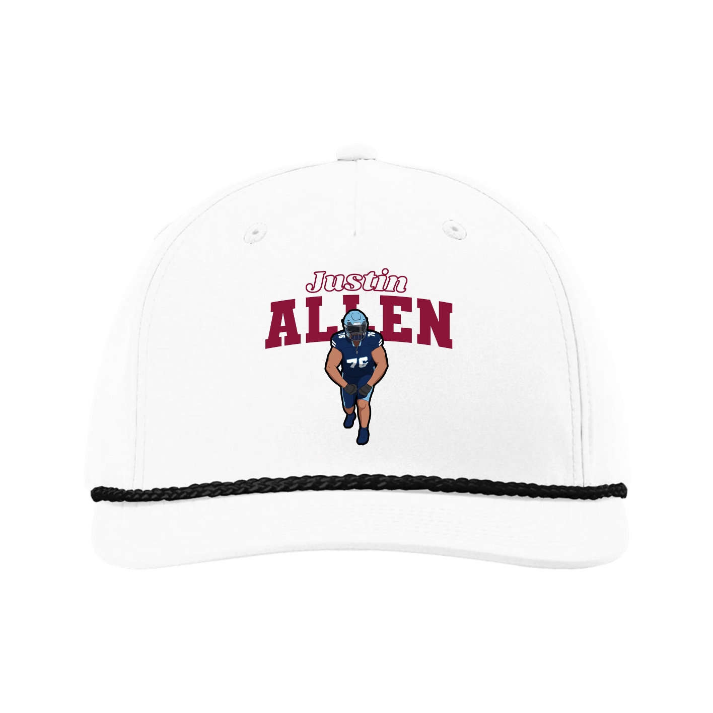 Five-Panel Classic Rope Cap — Name Arch in White