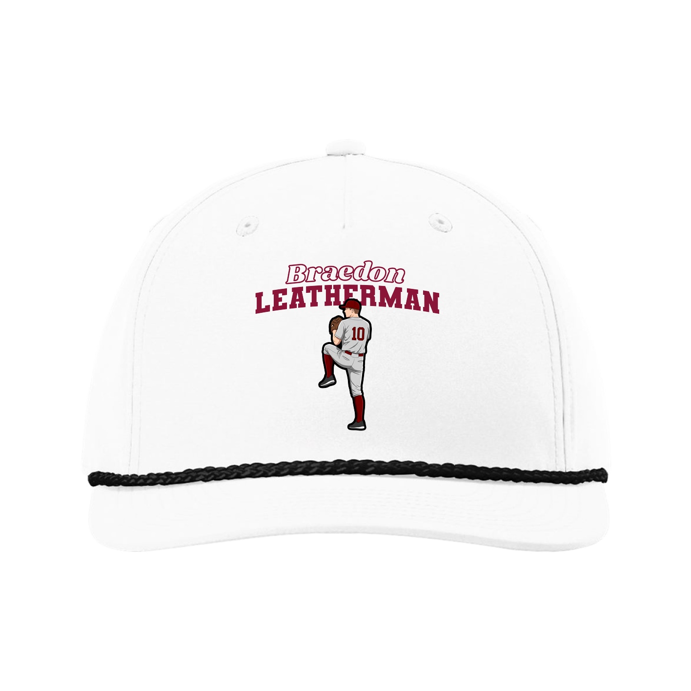 Five-Panel Classic Rope Cap — Name Arch in White