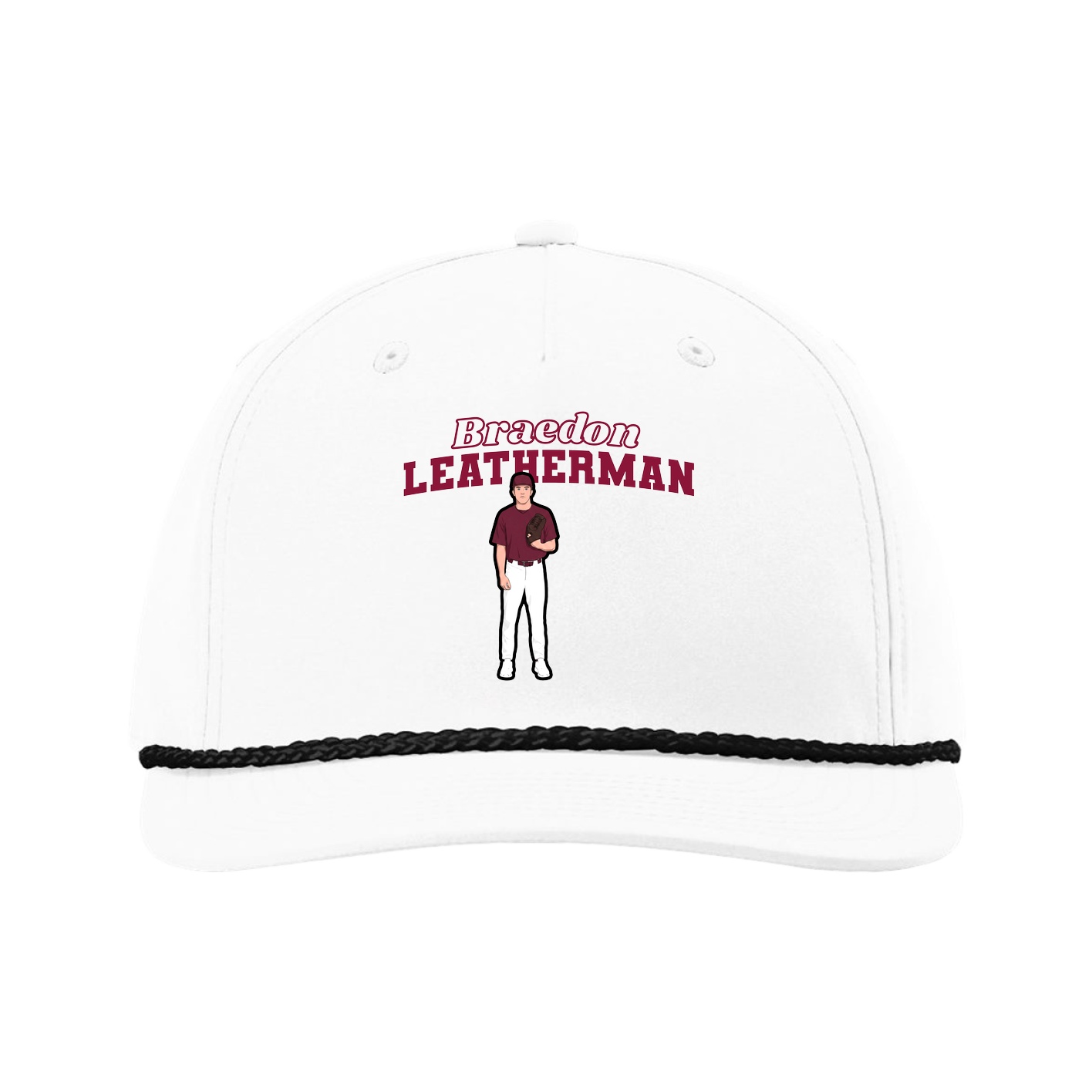 Five-Panel Classic Rope Cap — Name Arch in White