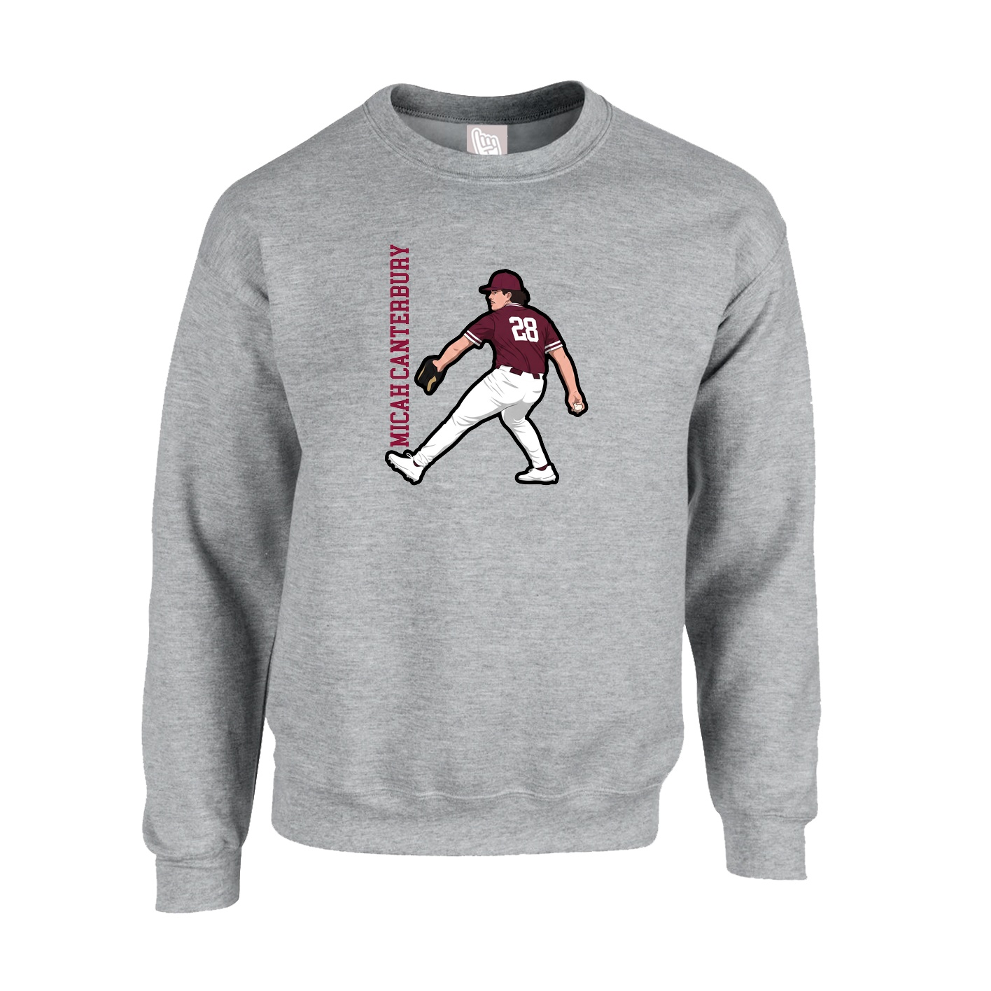 Fleece Crew — Name Vertical in Grey