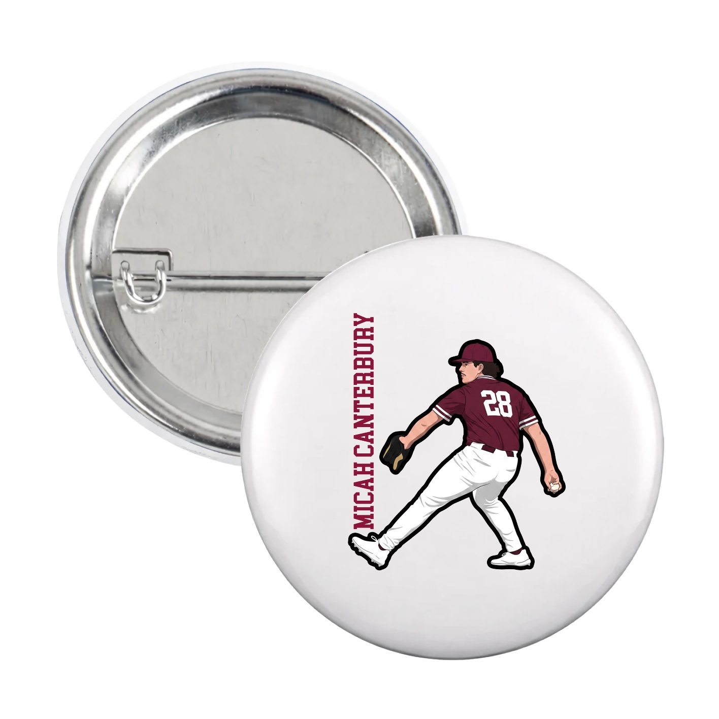 Game Day Button — Name Vertical in White