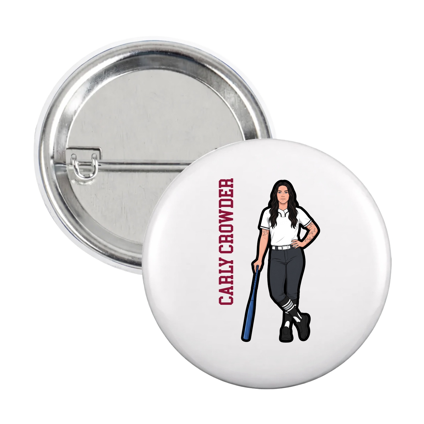Game Day Button — Name Vertical in White