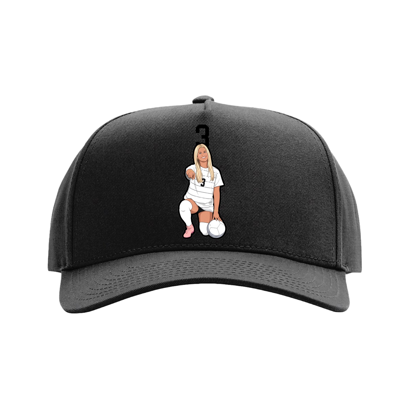 Full Fabric Five-Panel Champ Cap — Number Top in Black