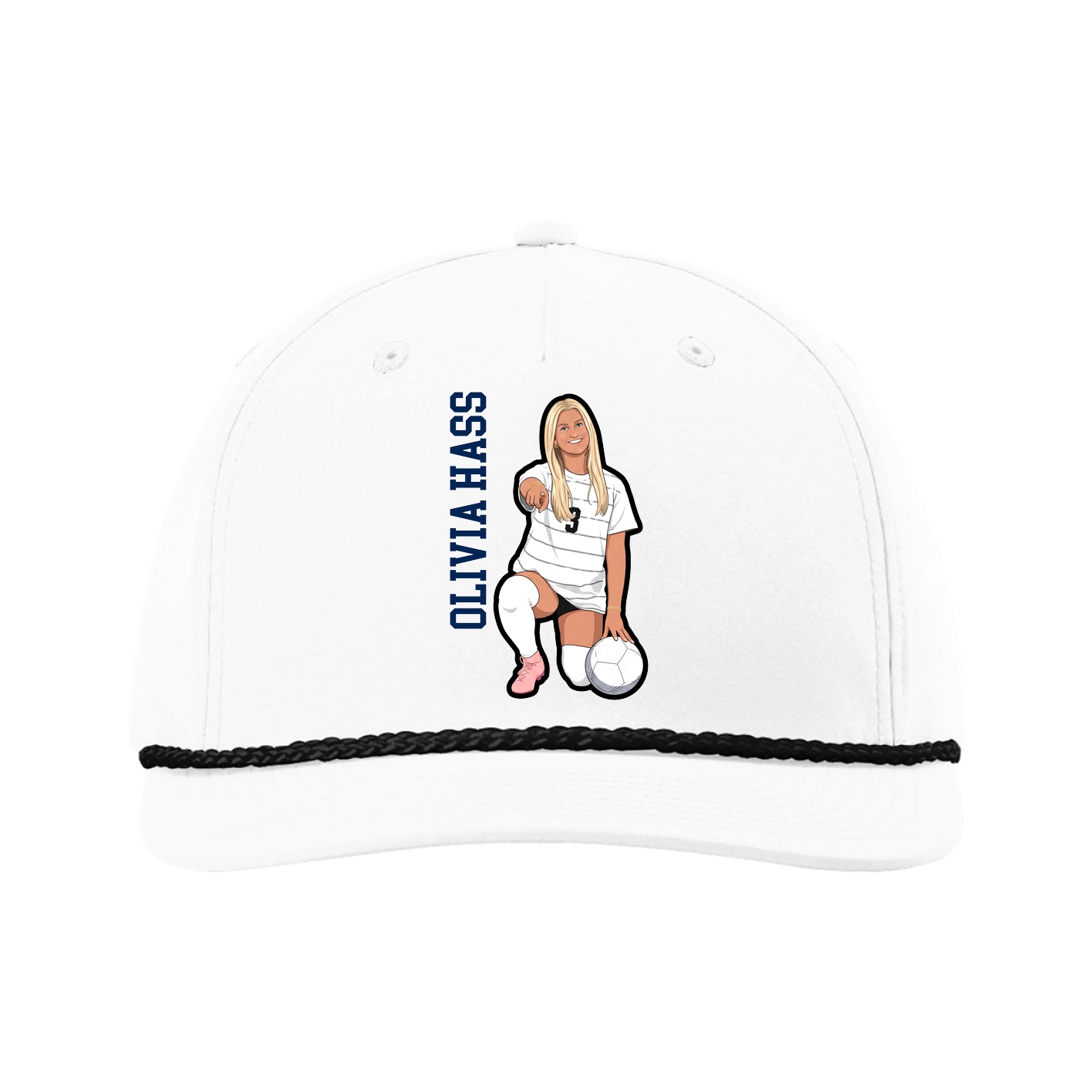 Five-Panel Classic Rope Cap — Name Vertical in White