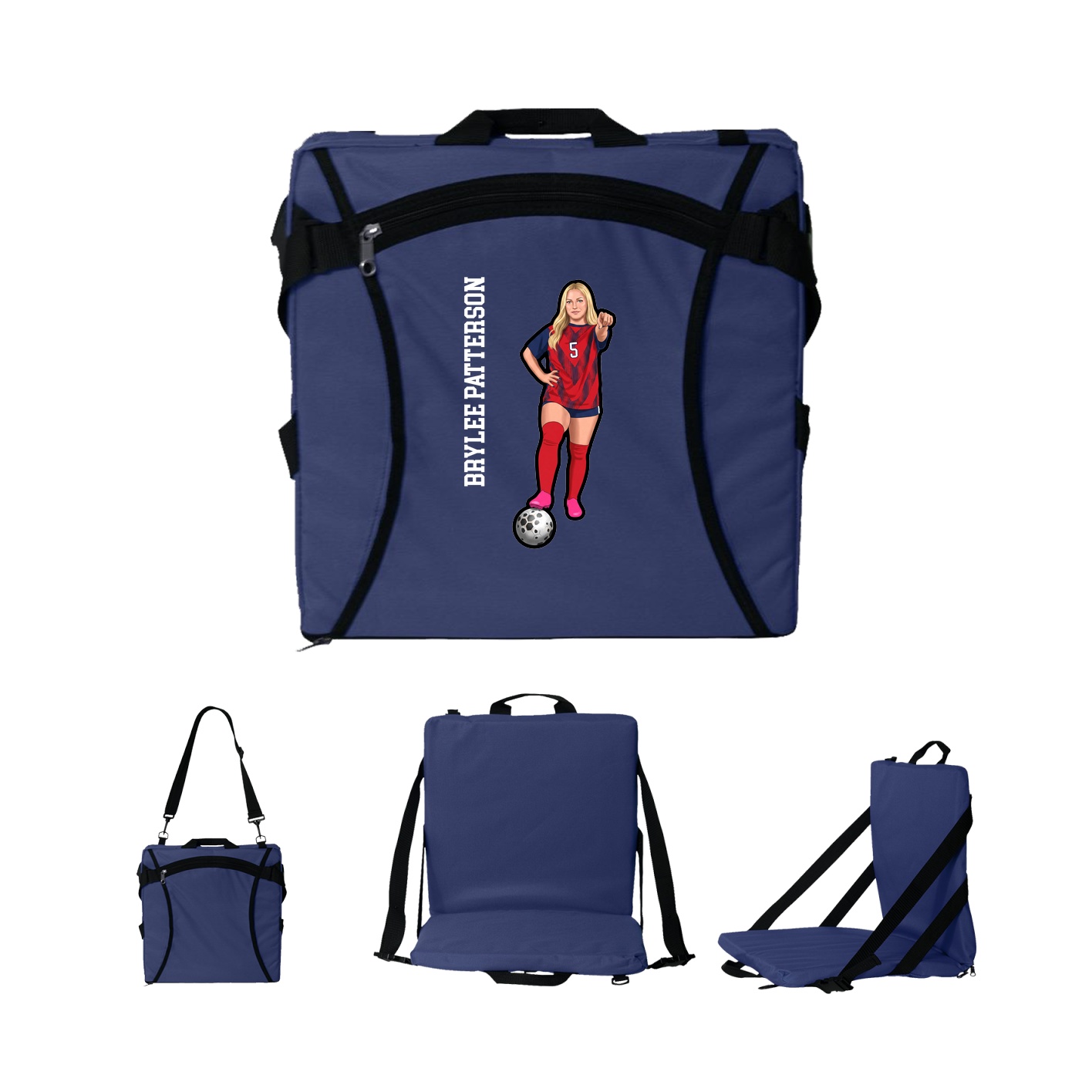 Folding Stadium Seat — Name Vertical in Navy