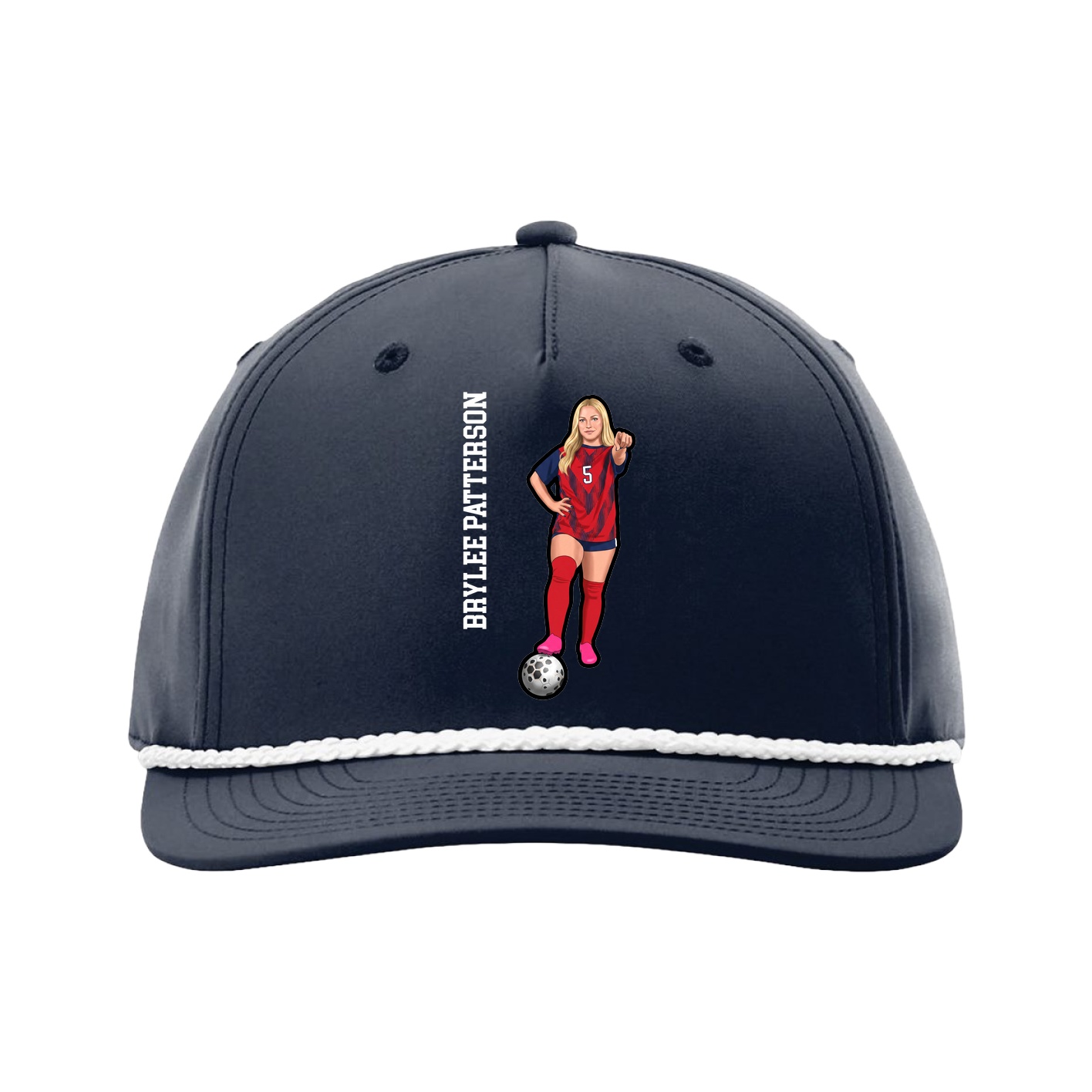 Five-Panel Classic Rope Cap — Name Vertical in Navy