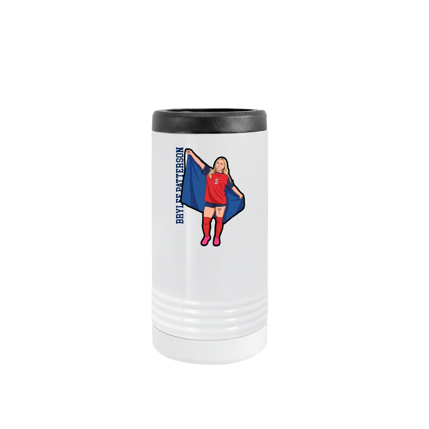 Slim Beverage Holder — Name Vertical in White