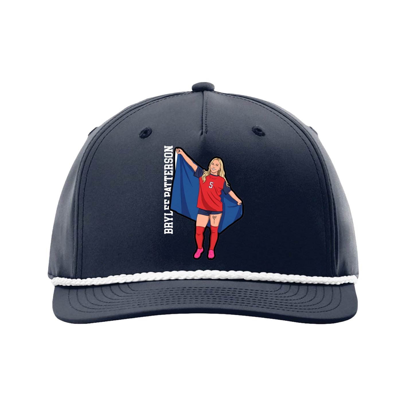 Five-Panel Classic Rope Cap — Name Vertical in Navy