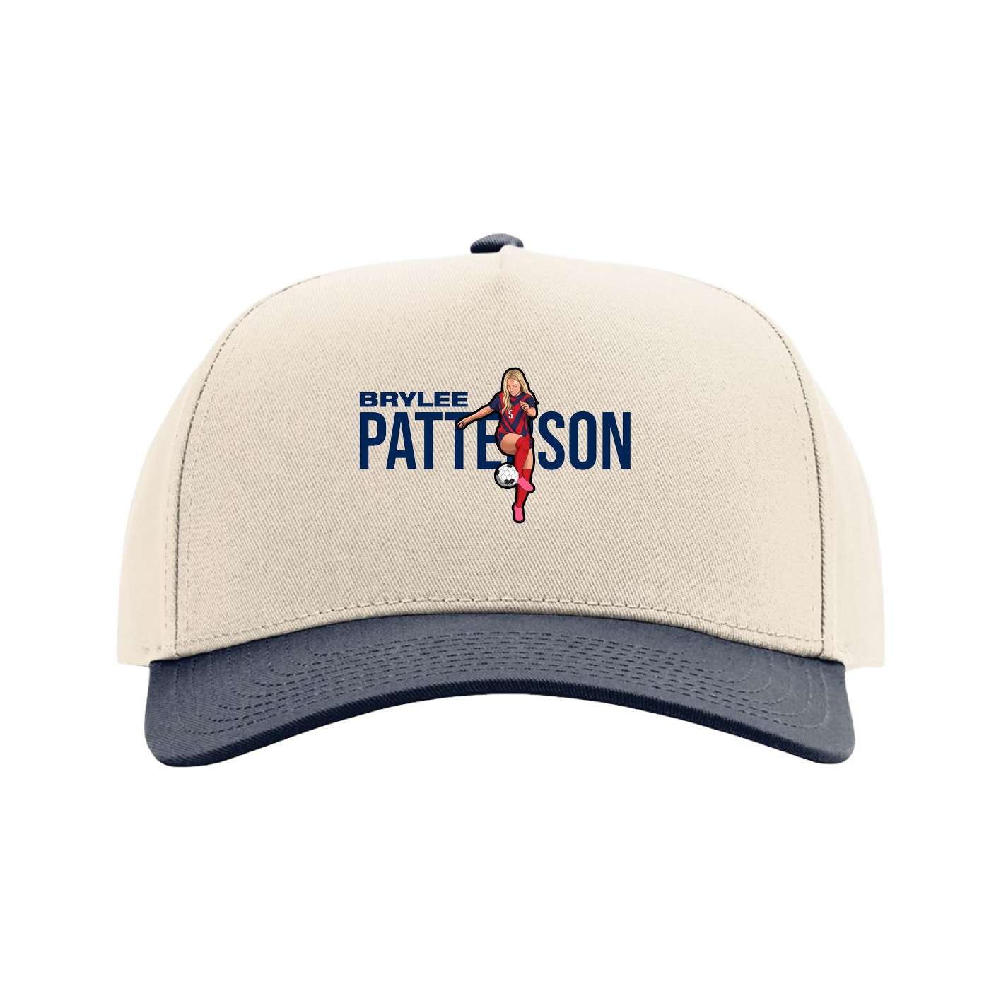 Full Fabric Five-Panel Champ Cap — Player Name in Cream/Navy