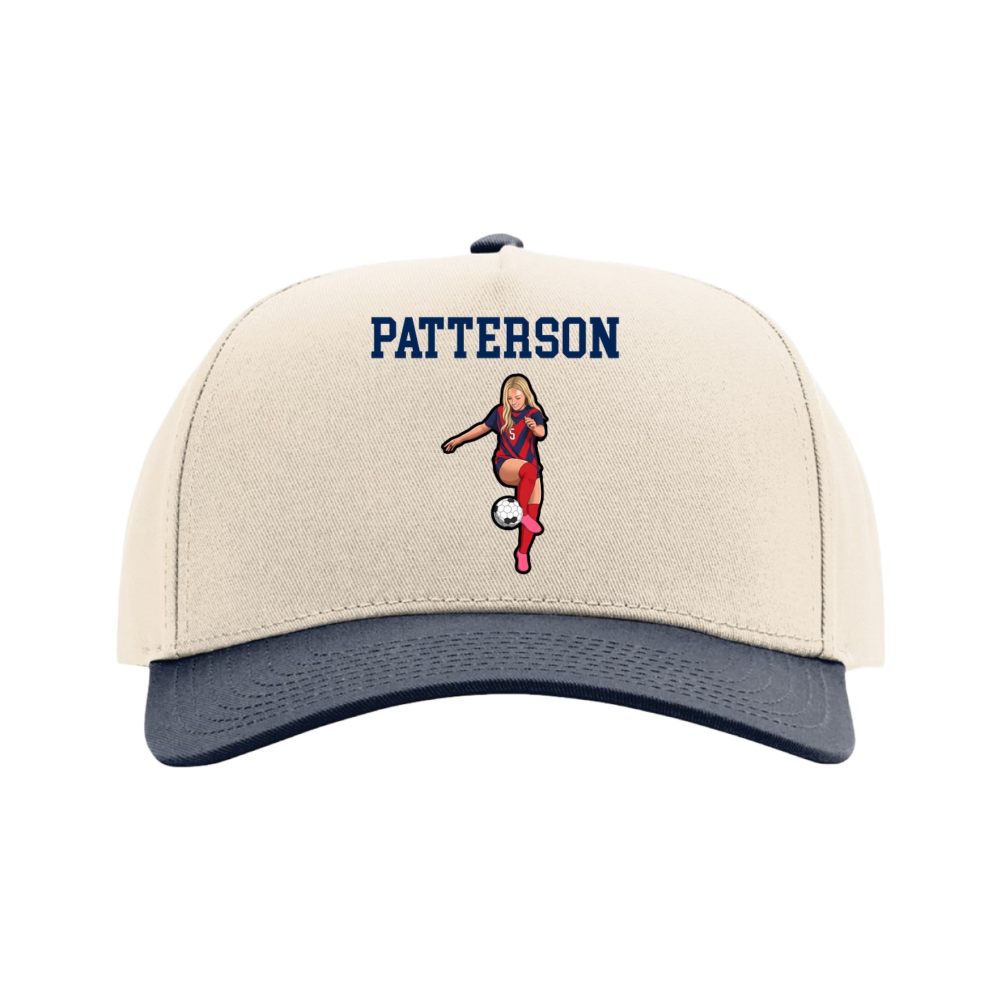 Full Fabric Five-Panel Champ Cap — Shirsey in Cream/Navy