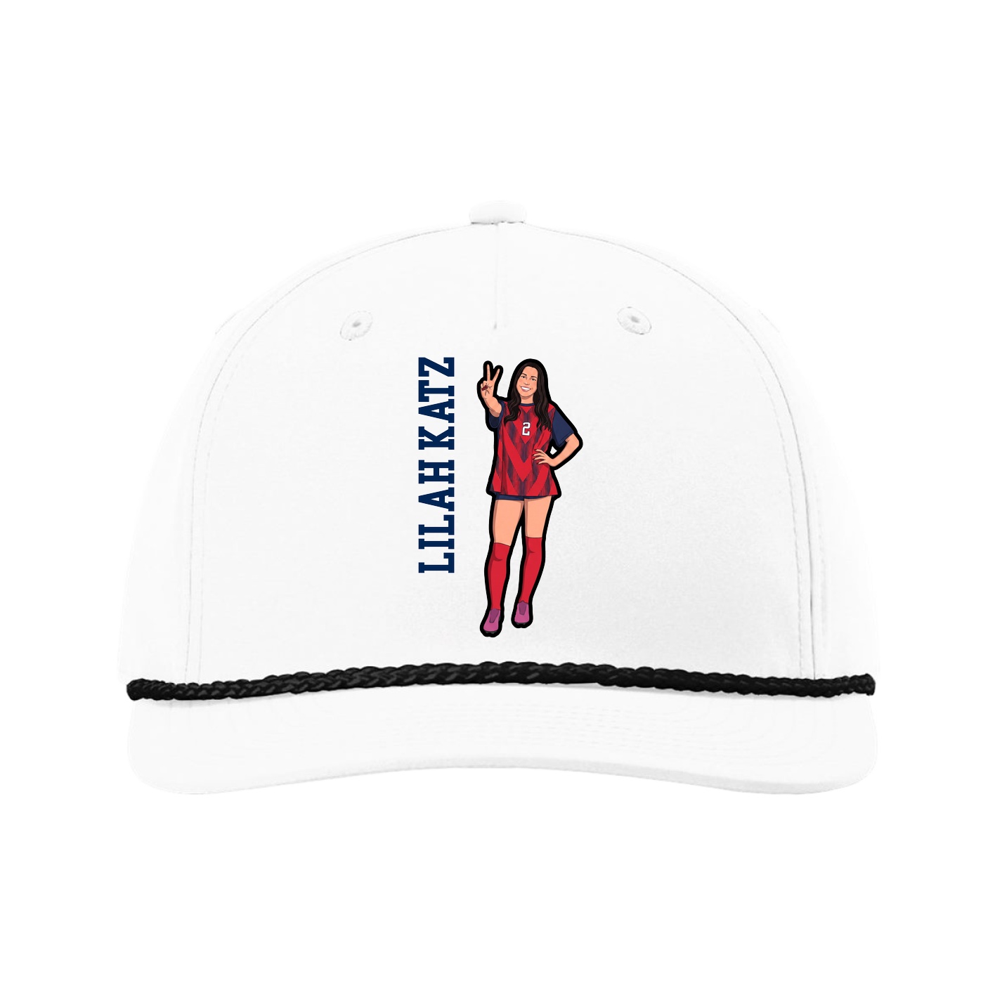 Five-Panel Classic Rope Cap — Name Vertical in White