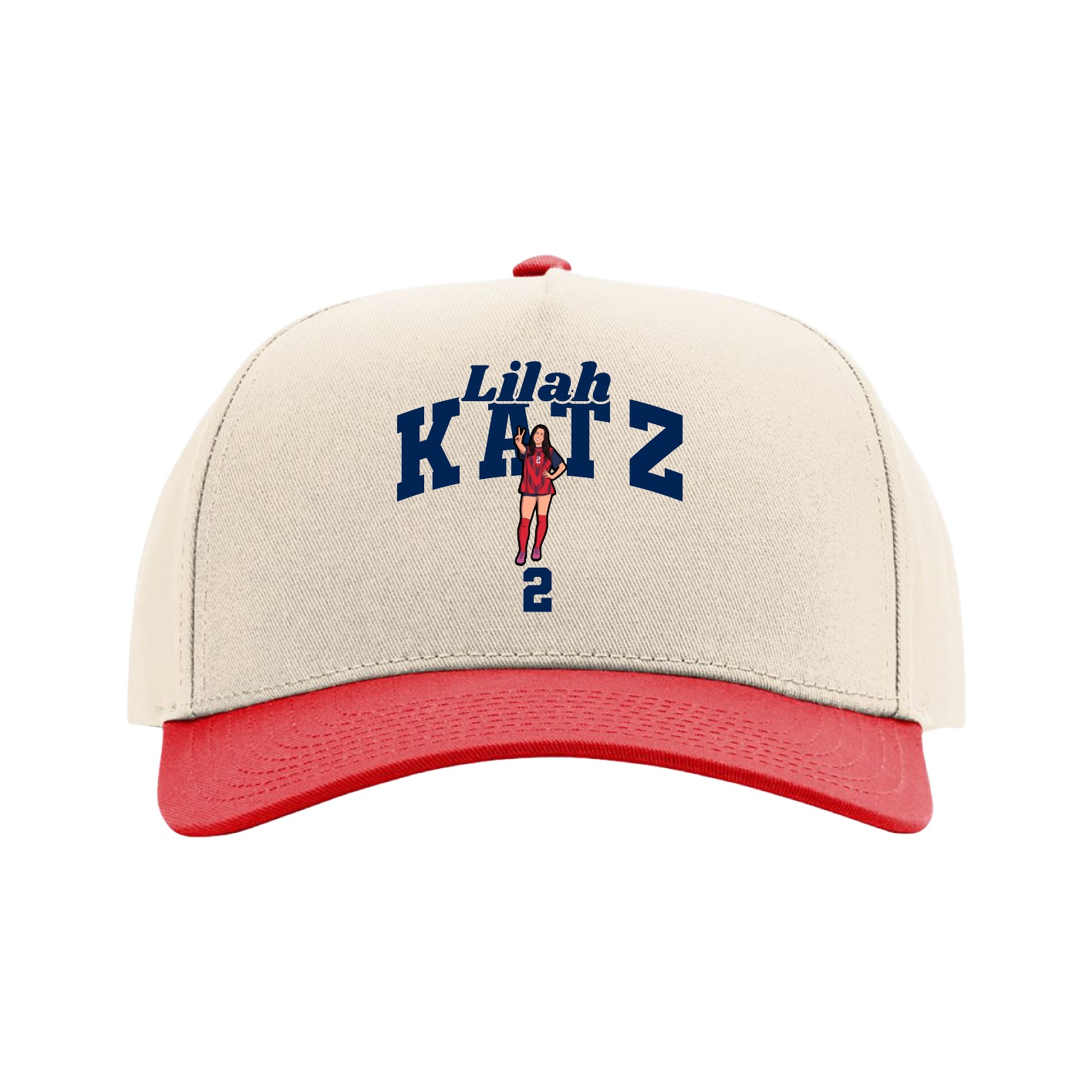 Full Fabric Five-Panel Champ Cap — Signature Arch in Cream/Red