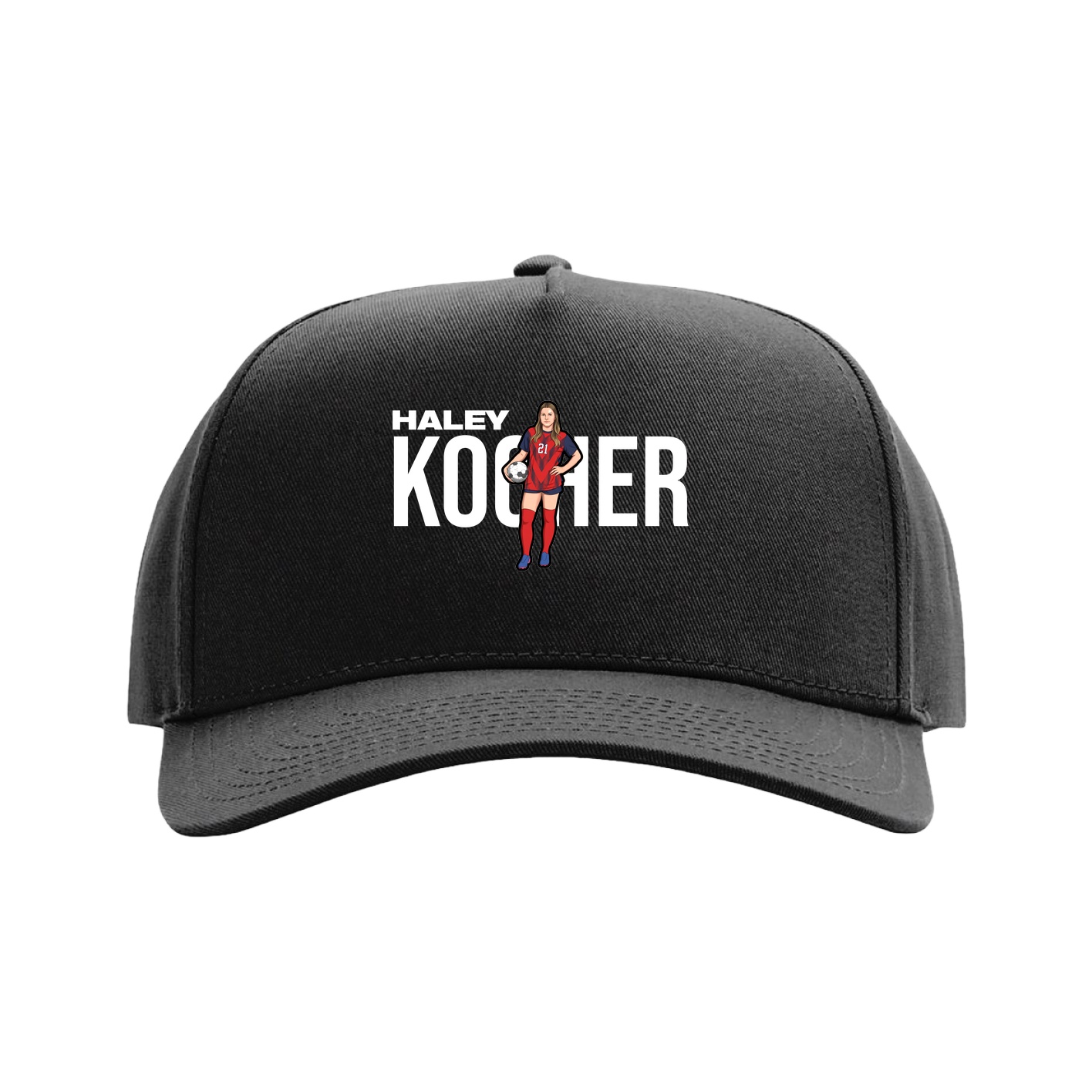 Full Fabric Five-Panel Champ Cap — Player Name in Black