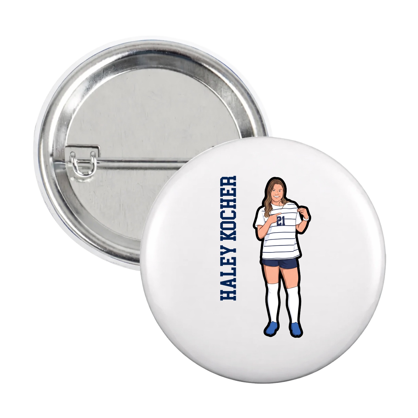 Game Day Button — Name Vertical in White