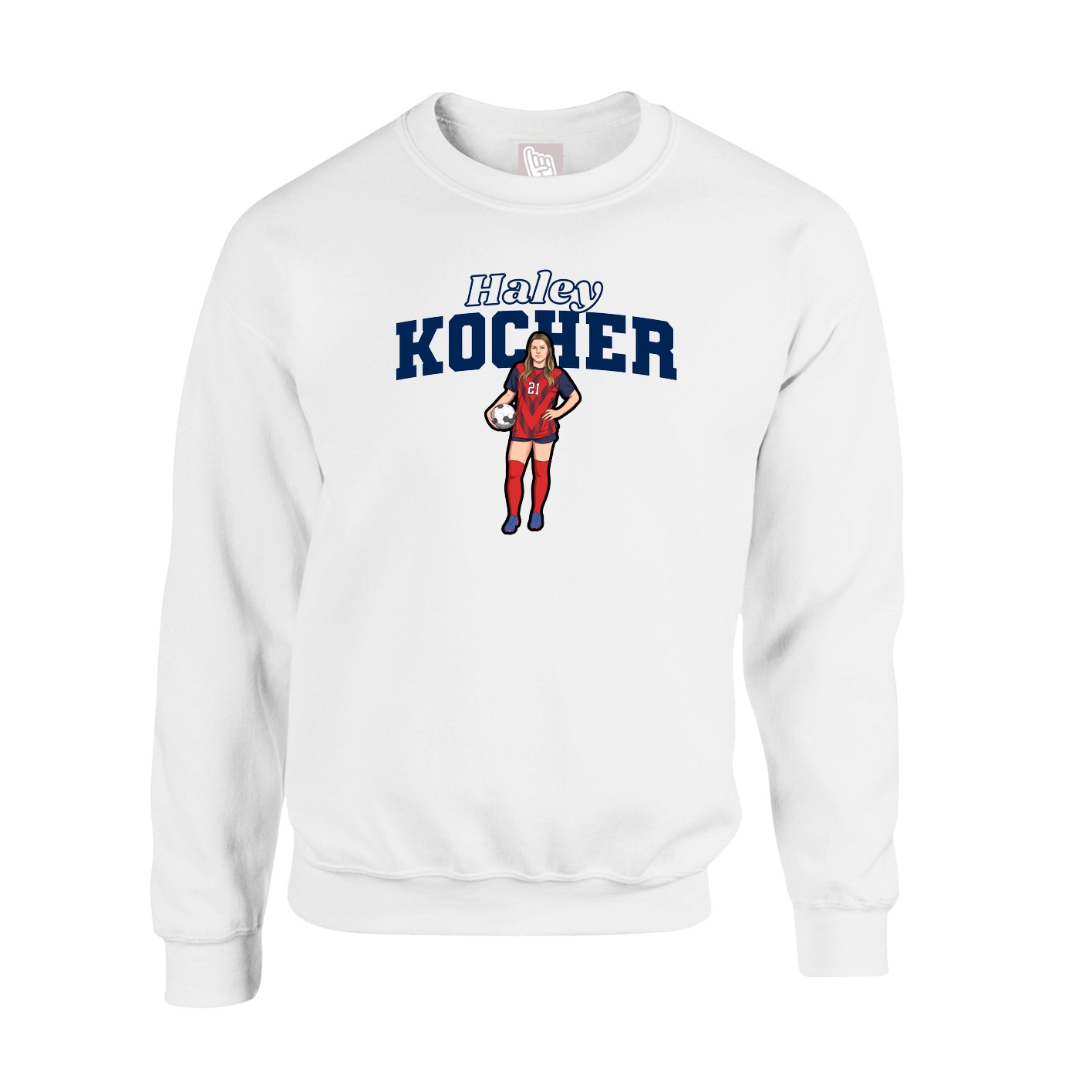 Fleece Crew — Name Arch in White