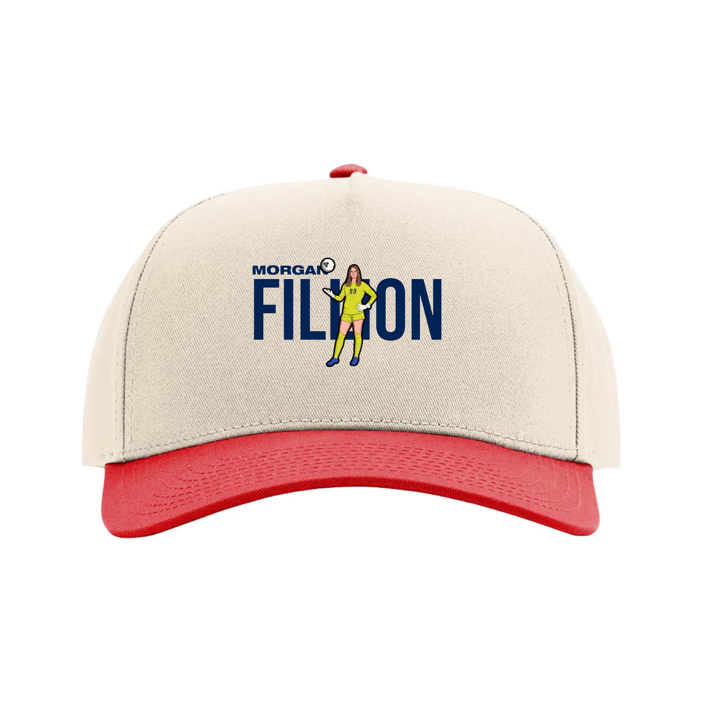 Full Fabric Five-Panel Champ Cap — Player Name in Cream/Red