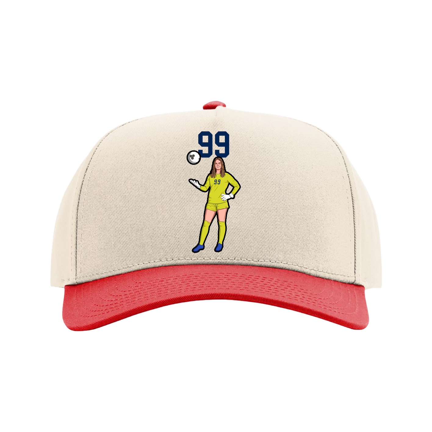 Full Fabric Five-Panel Champ Cap — Number Top in Cream/Red