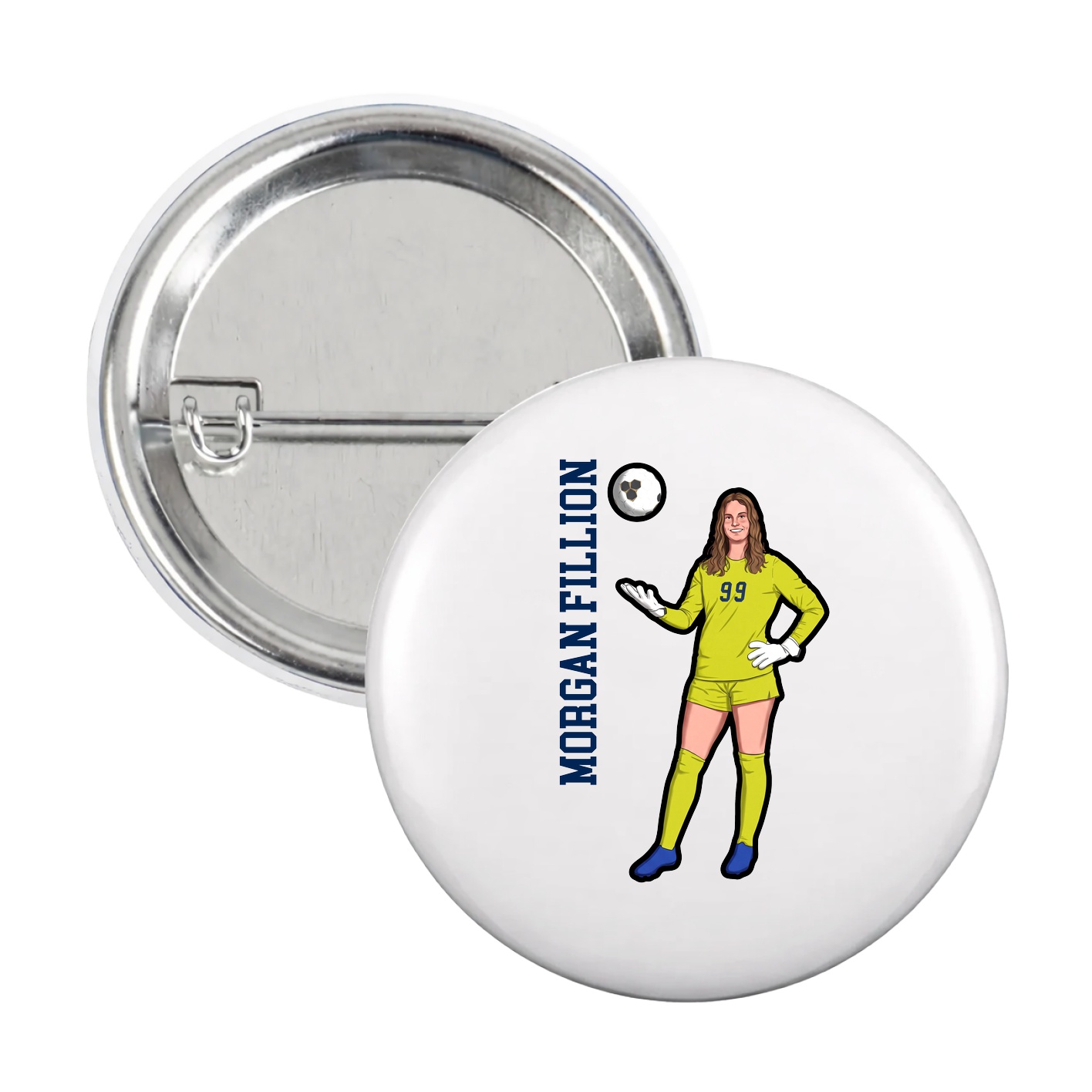 Game Day Button — Name Vertical in White