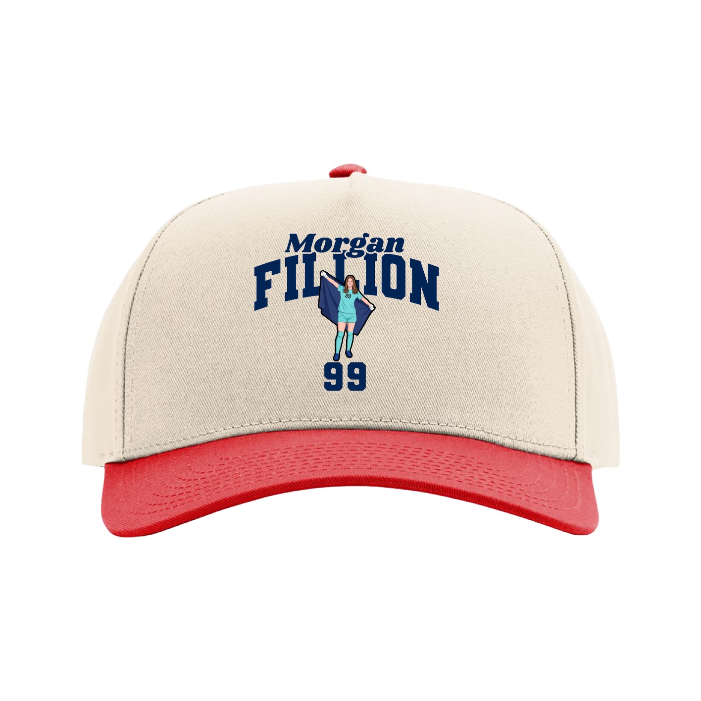 Full Fabric Five-Panel Champ Cap — Signature Arch in Cream/Red