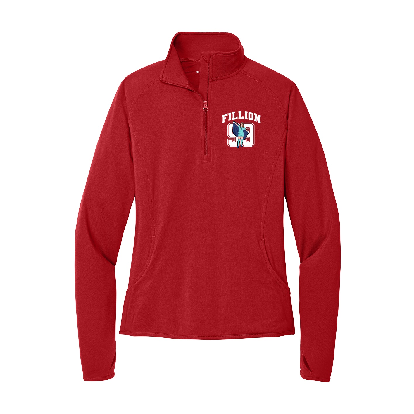 Women's Q-Zip Pullover — Number in Red