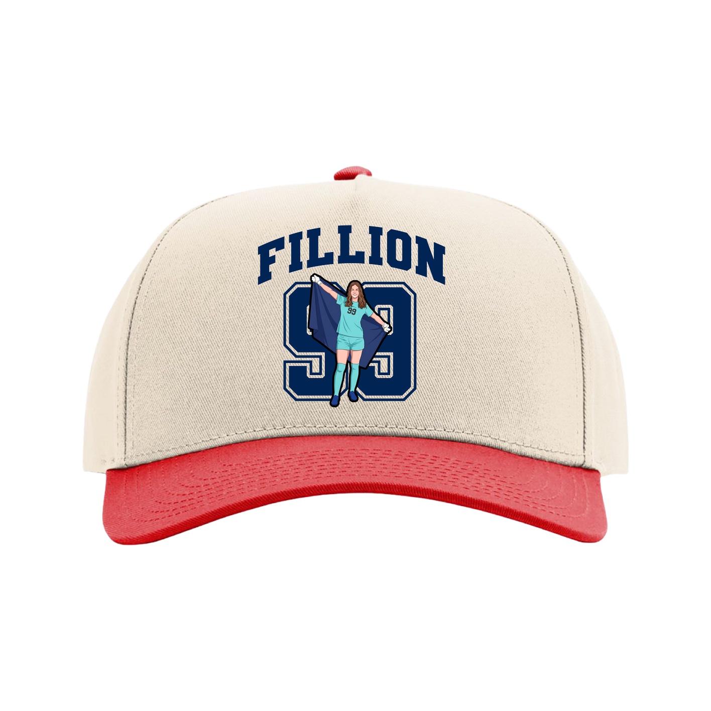 Full Fabric Five-Panel Champ Cap — Number in Cream/Red
