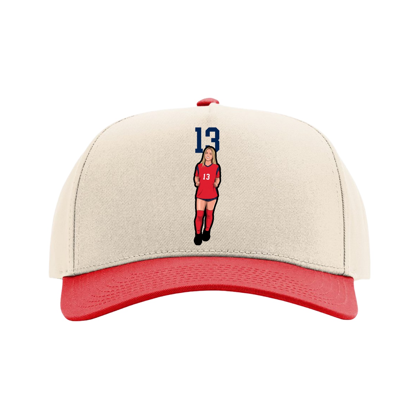 Full Fabric Five-Panel Champ Cap — Number Top in Cream/Red