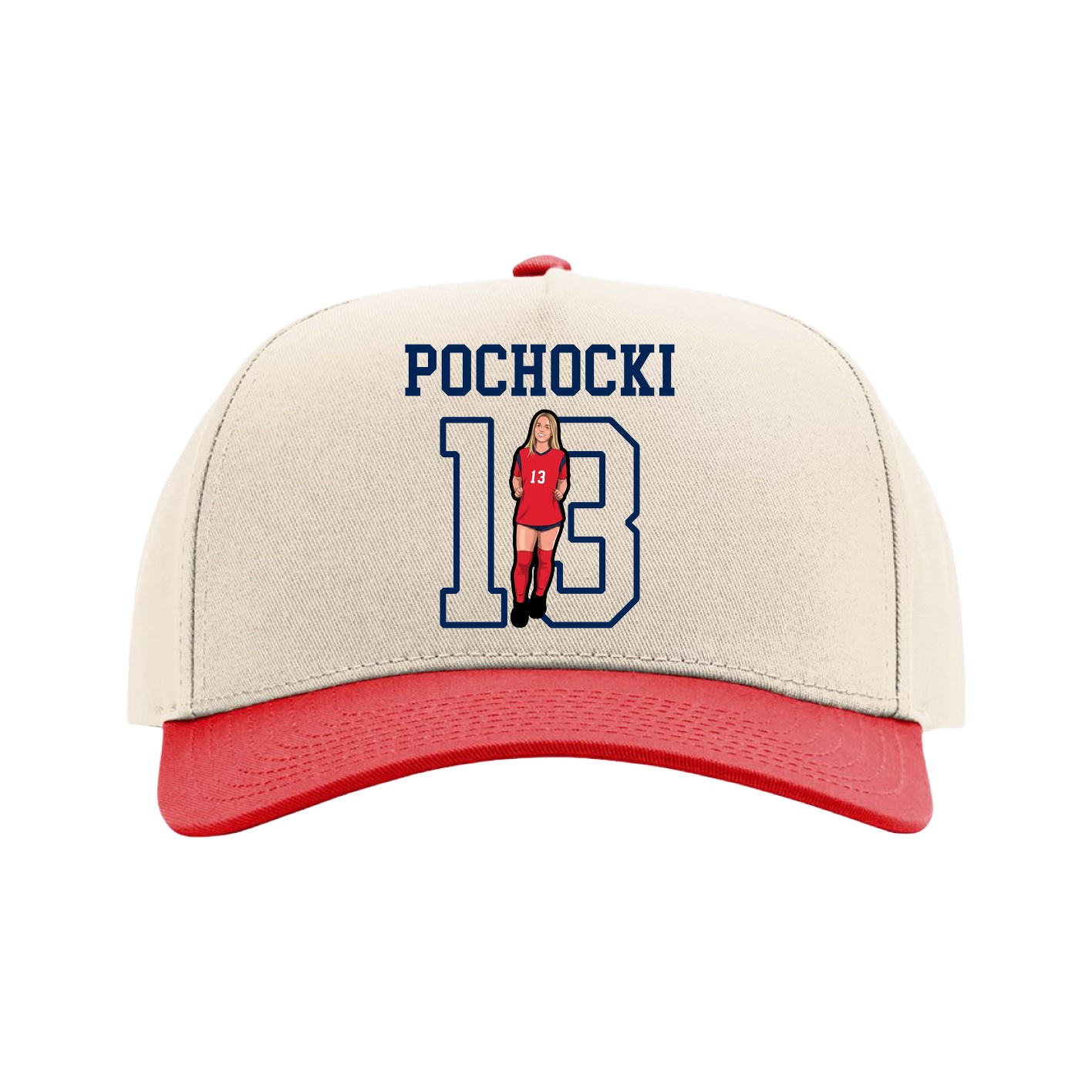 Full Fabric Five-Panel Champ Cap — Shirsey in Cream/Red