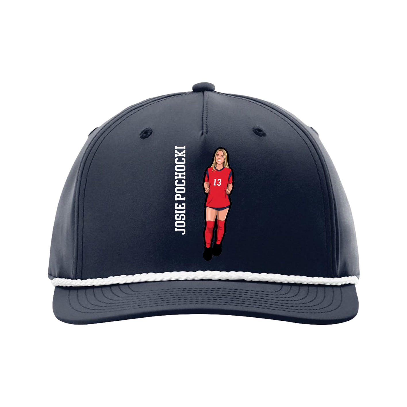 Five-Panel Classic Rope Cap — Name Vertical in Navy