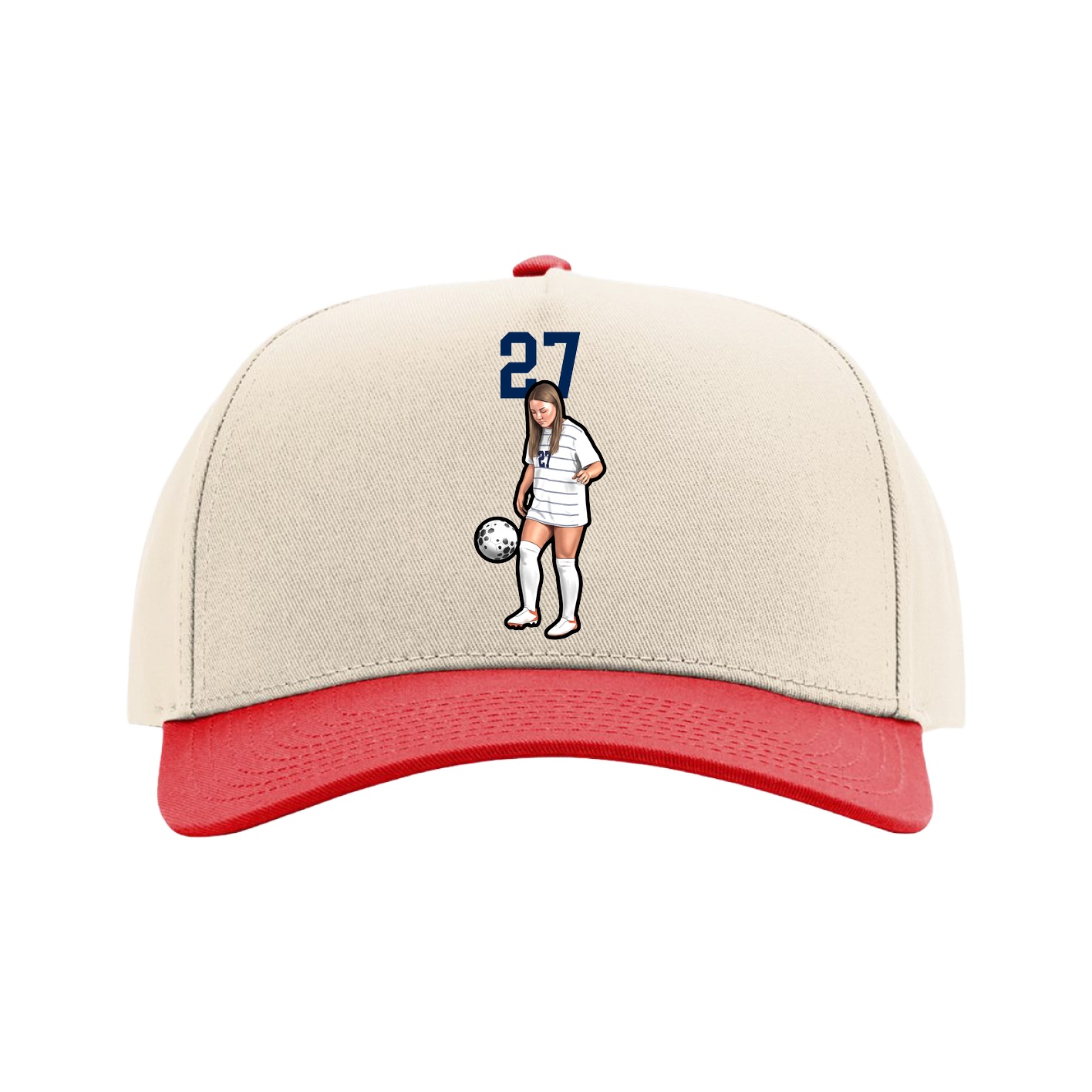 Full Fabric Five-Panel Champ Cap — Number Top in Cream/Red
