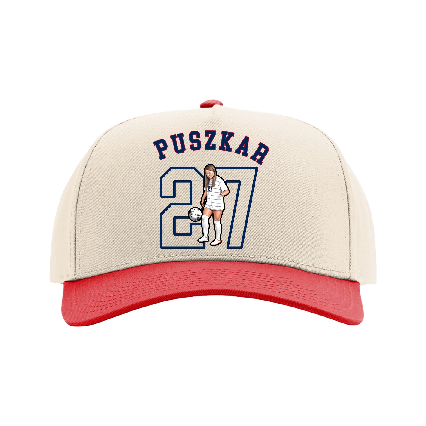 Full Fabric Five-Panel Champ Cap — Shirsey Arch in Cream/Red