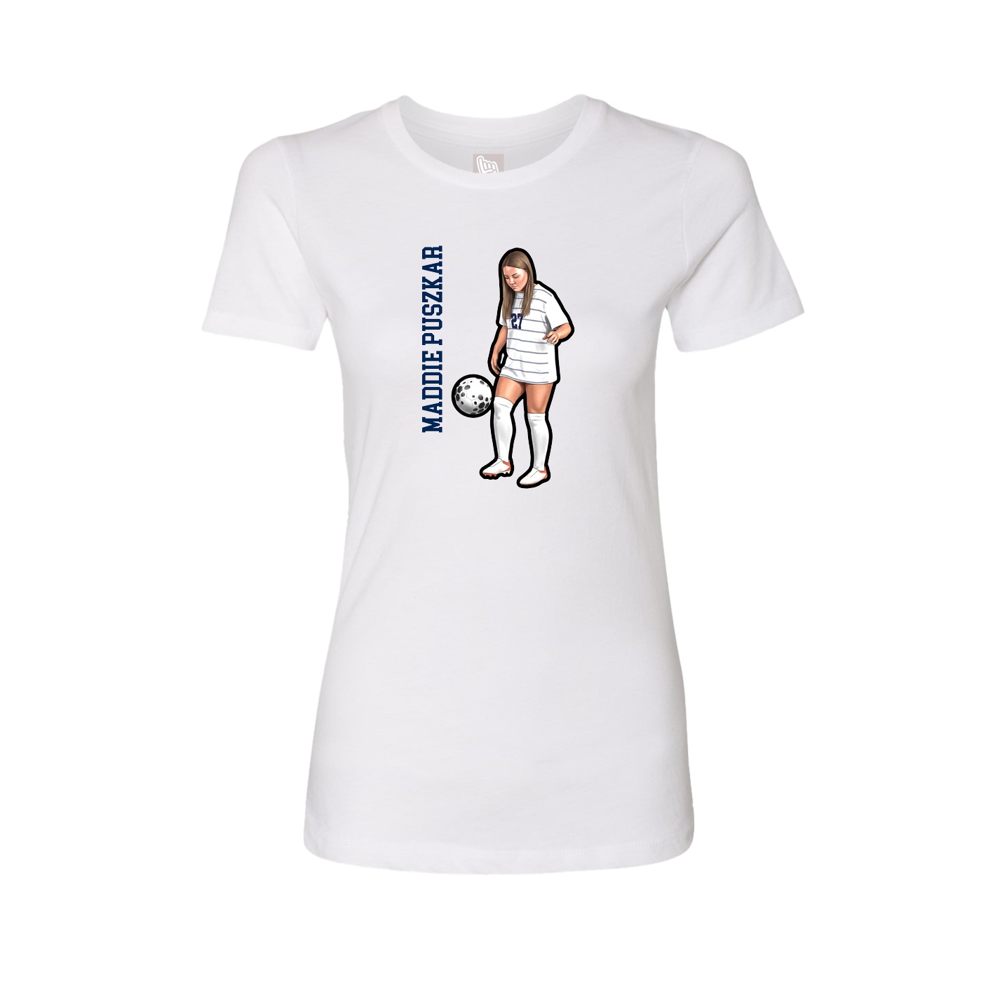 Fitted Women's Tee — Name Vertical in White