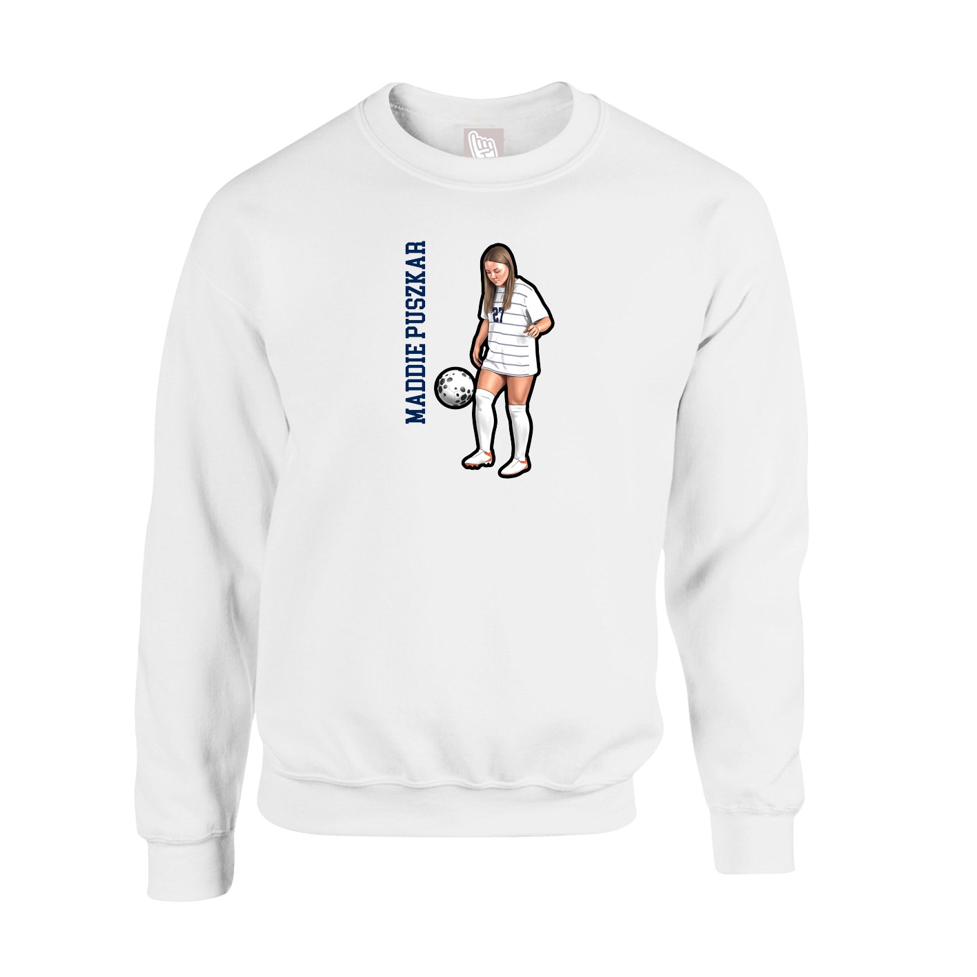 Fleece Crew — Name Vertical in White