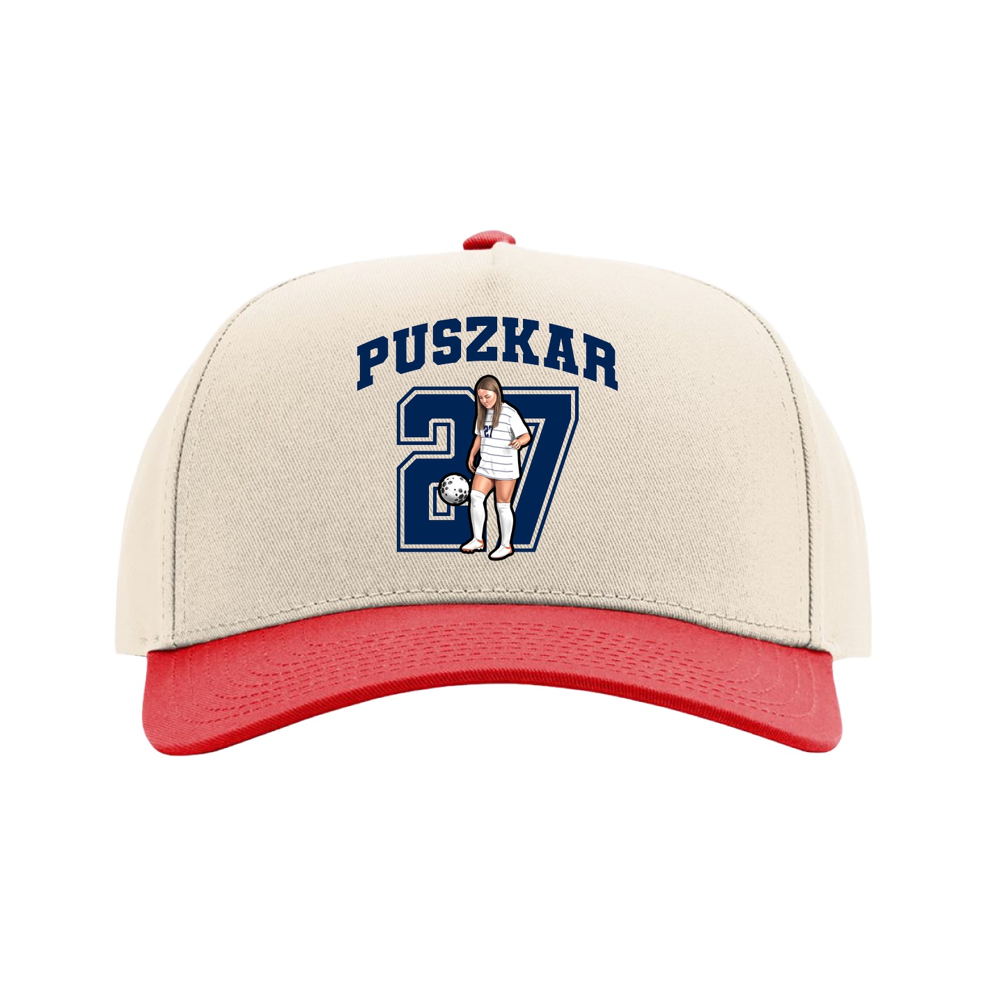 Full Fabric Five-Panel Champ Cap — Number in Cream/Red