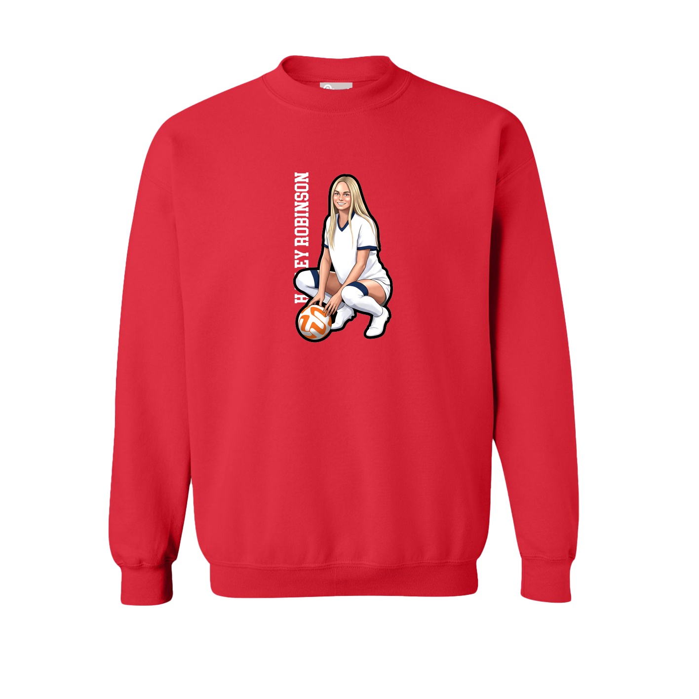 Fleece Crew — Name Vertical in Red