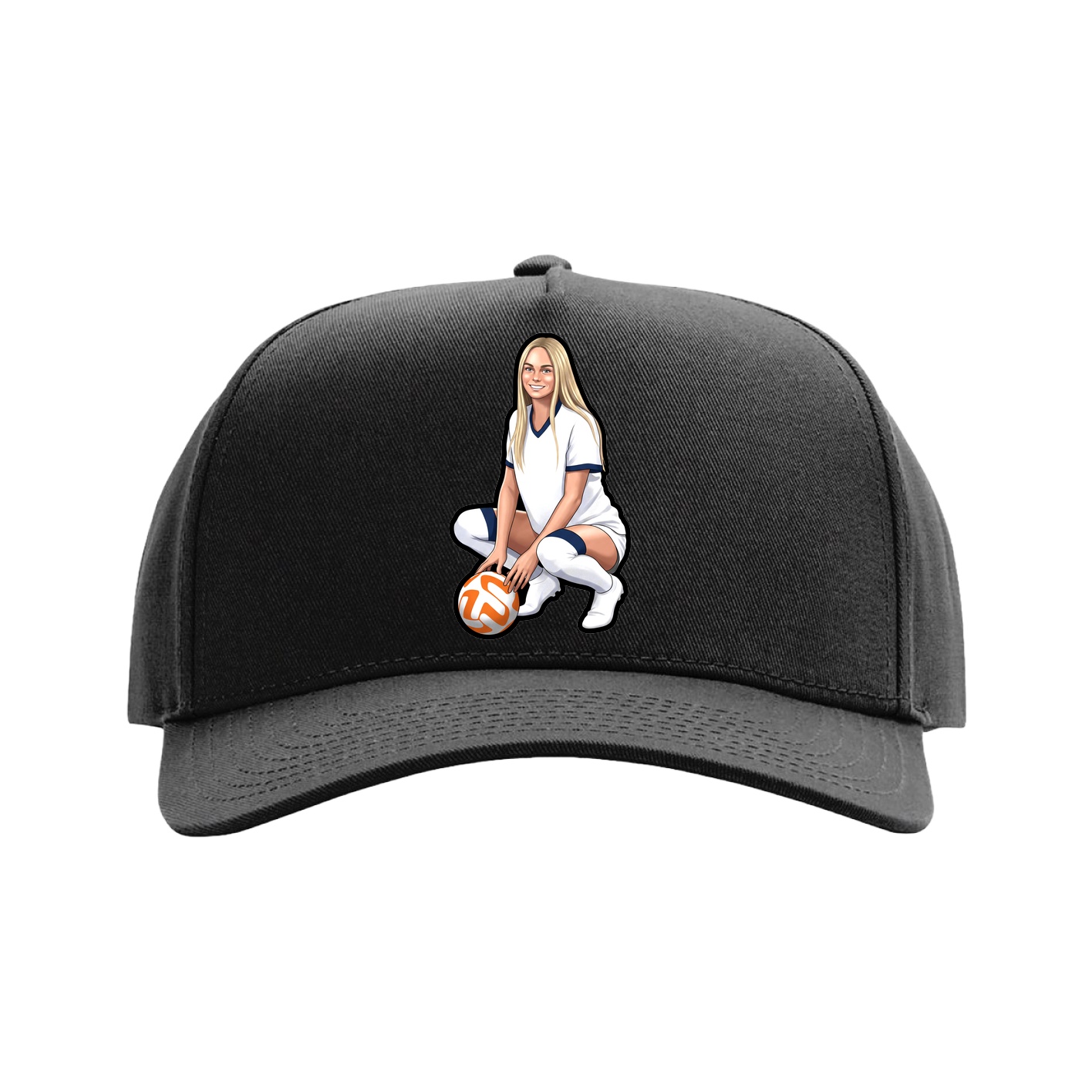 Full Fabric Five-Panel Champ Cap — Name Vertical in Black