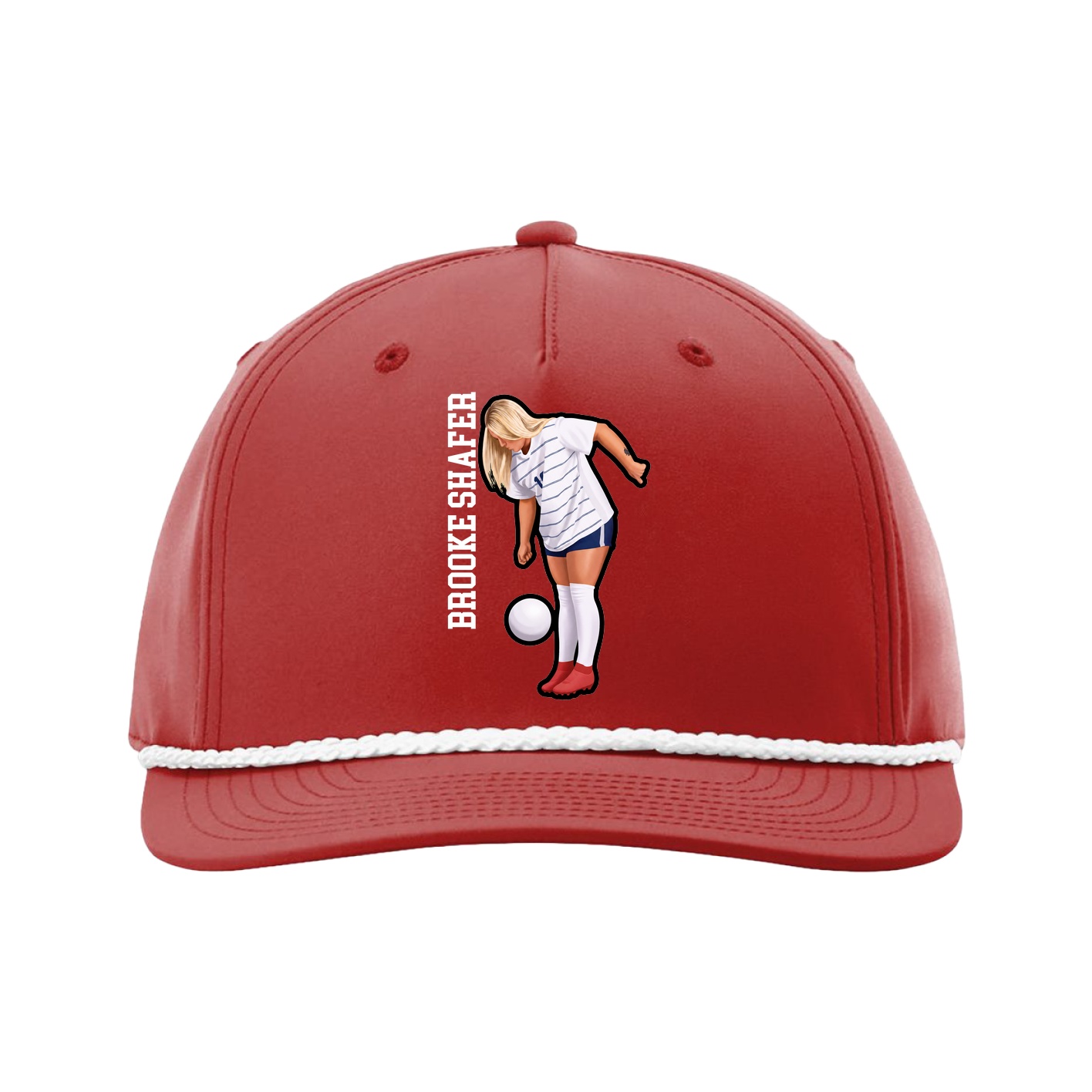 Five-Panel Classic Rope Cap — Name Vertical in Red