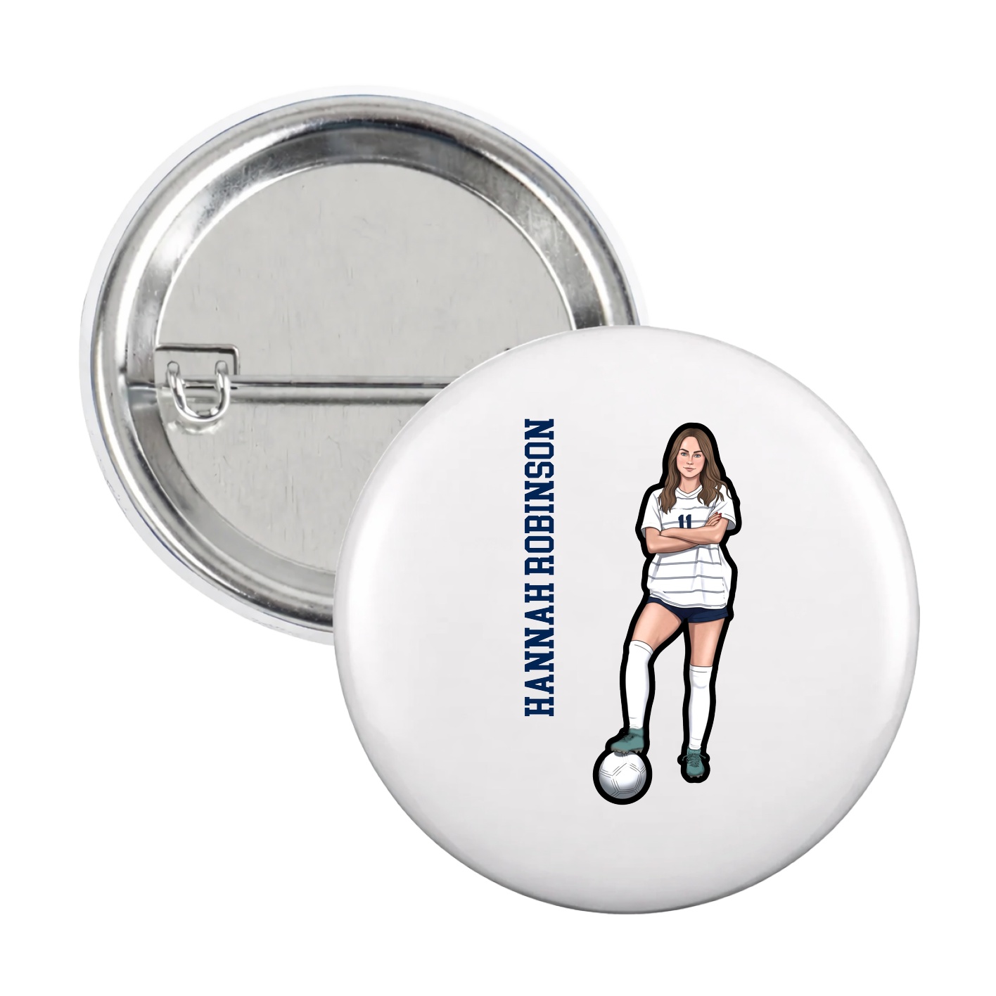Game Day Button — Name Vertical in White