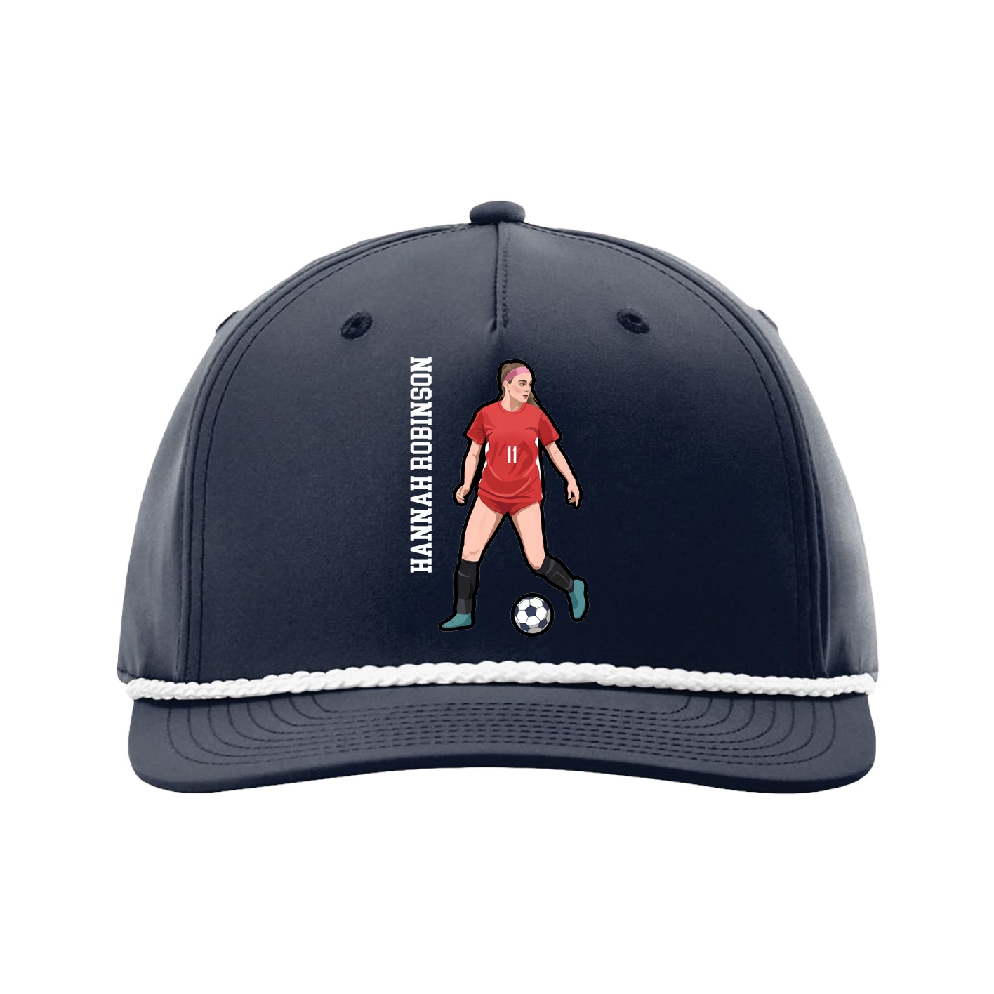 Five-Panel Classic Rope Cap — Name Vertical in Navy
