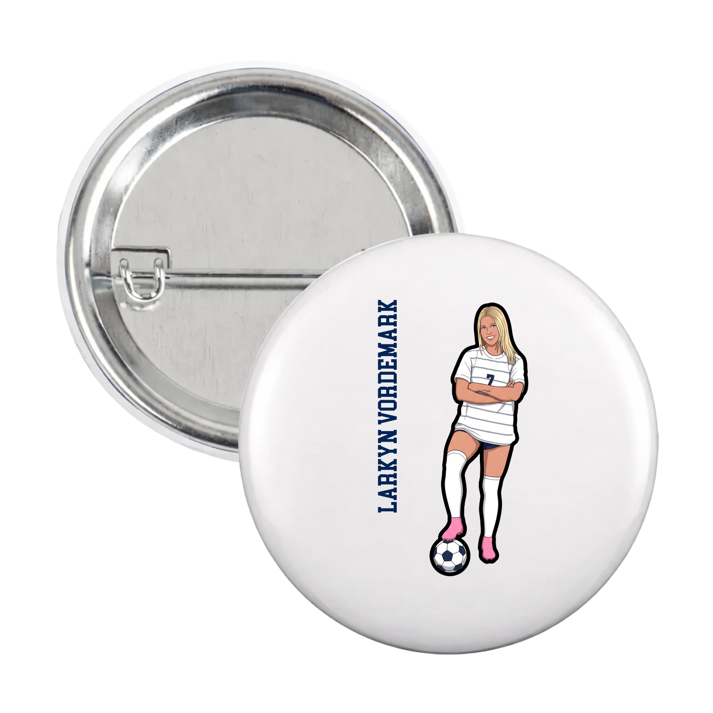 Game Day Button — Name Vertical in White