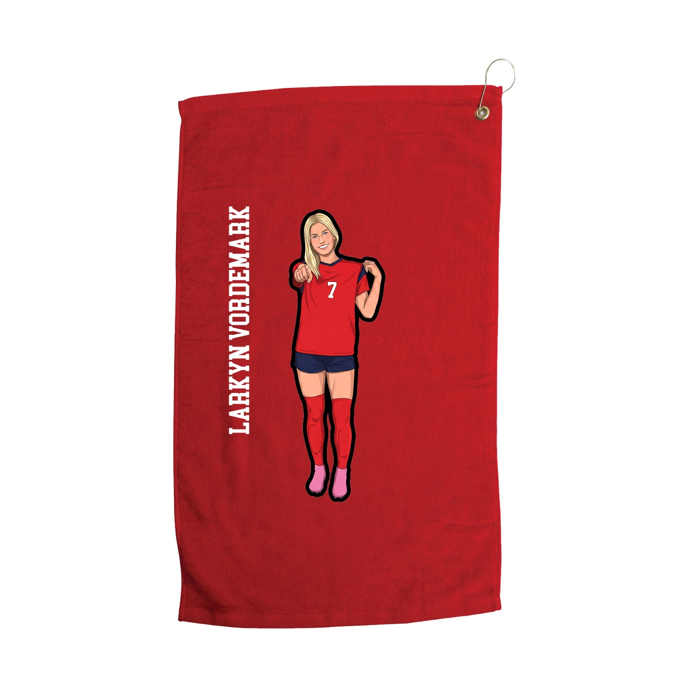 Golf Towel — Name Vertical in Red