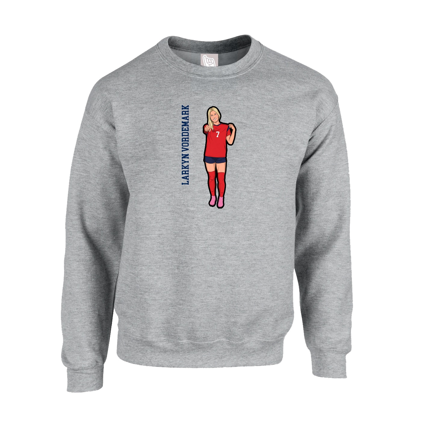 Fleece Crew — Name Vertical in Grey
